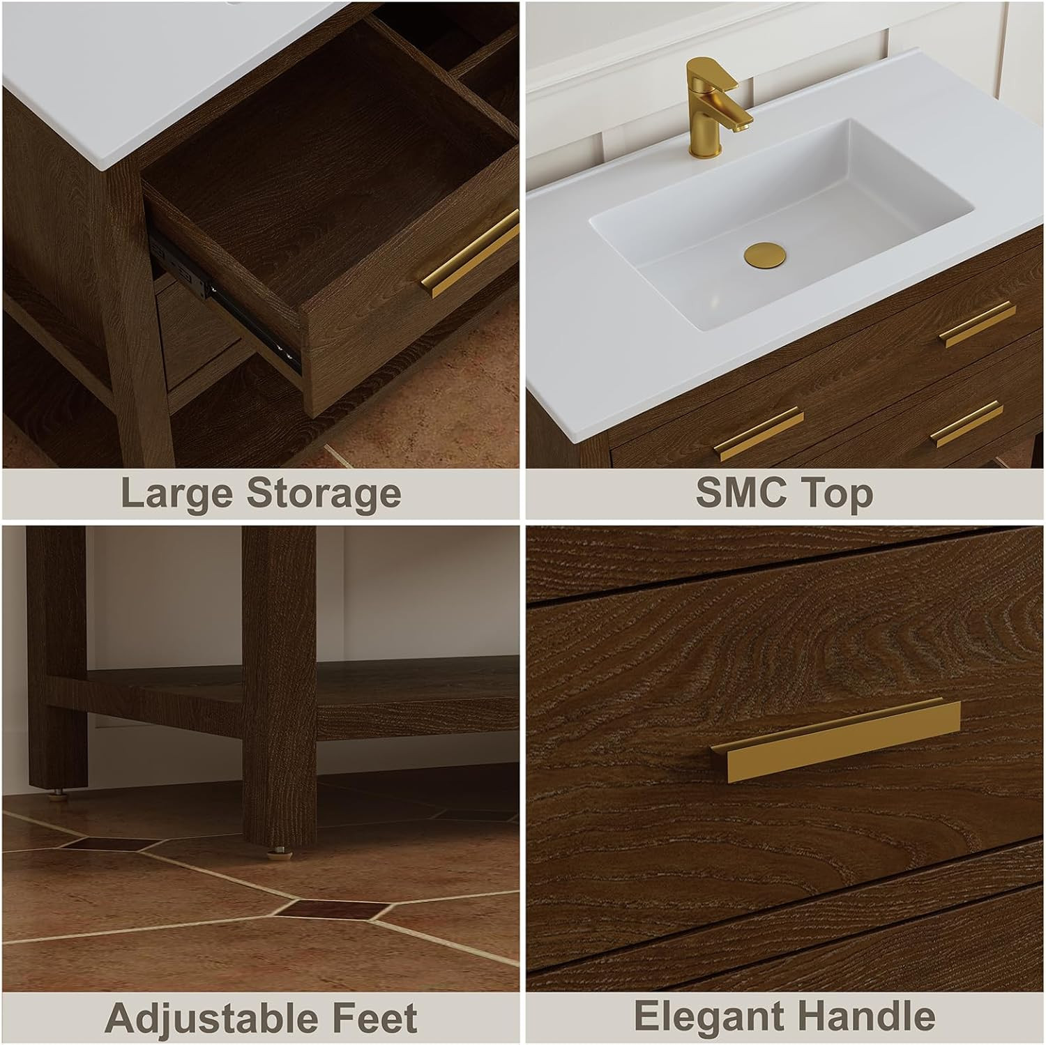 24 Inch Bathroom Vanity with Sink, Farmhouse Storage Cabinet with Drawers & Open