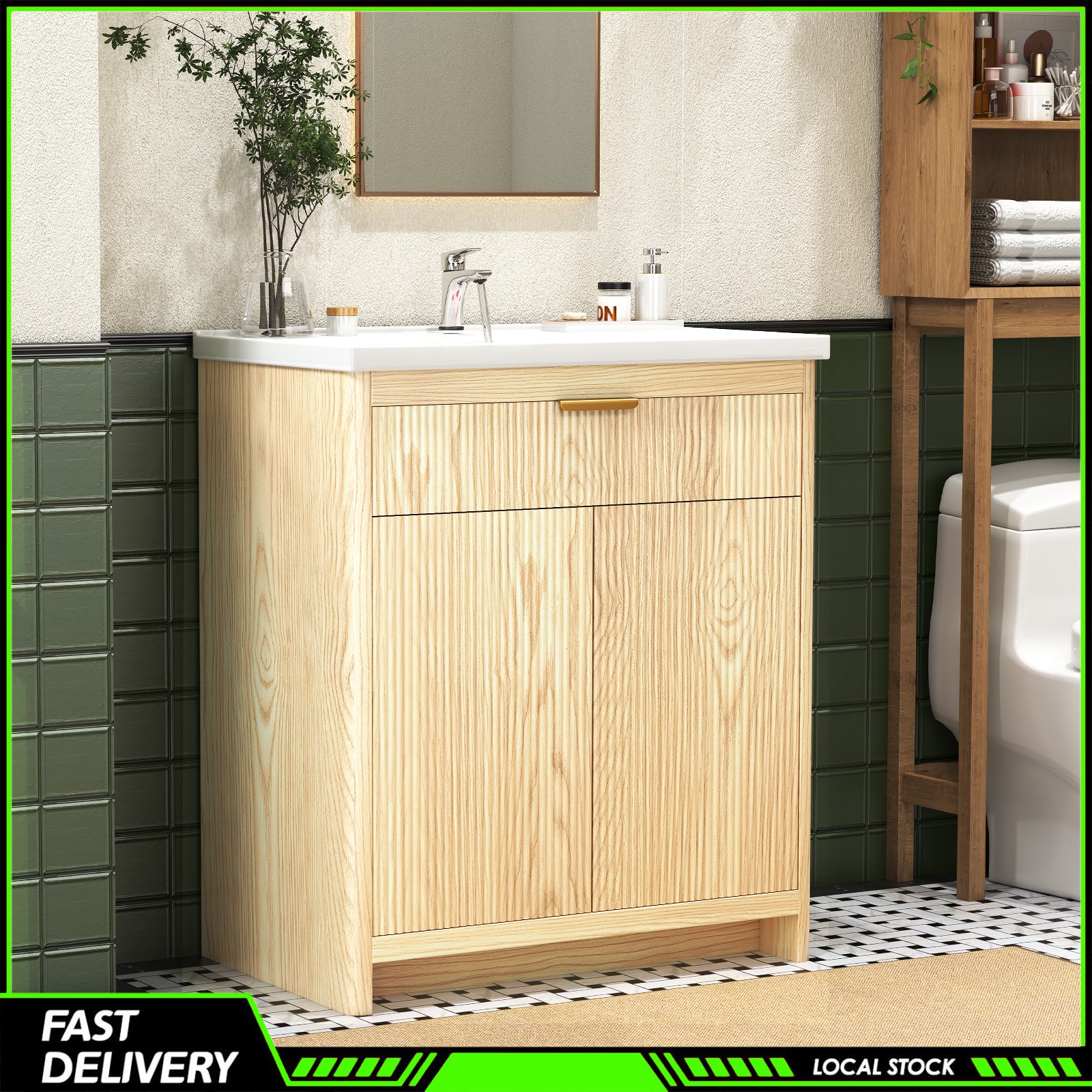 31″ Bathroom Vanity with Vanity Top Ceramic Sink, Storage Cabinet & Flip Drawer