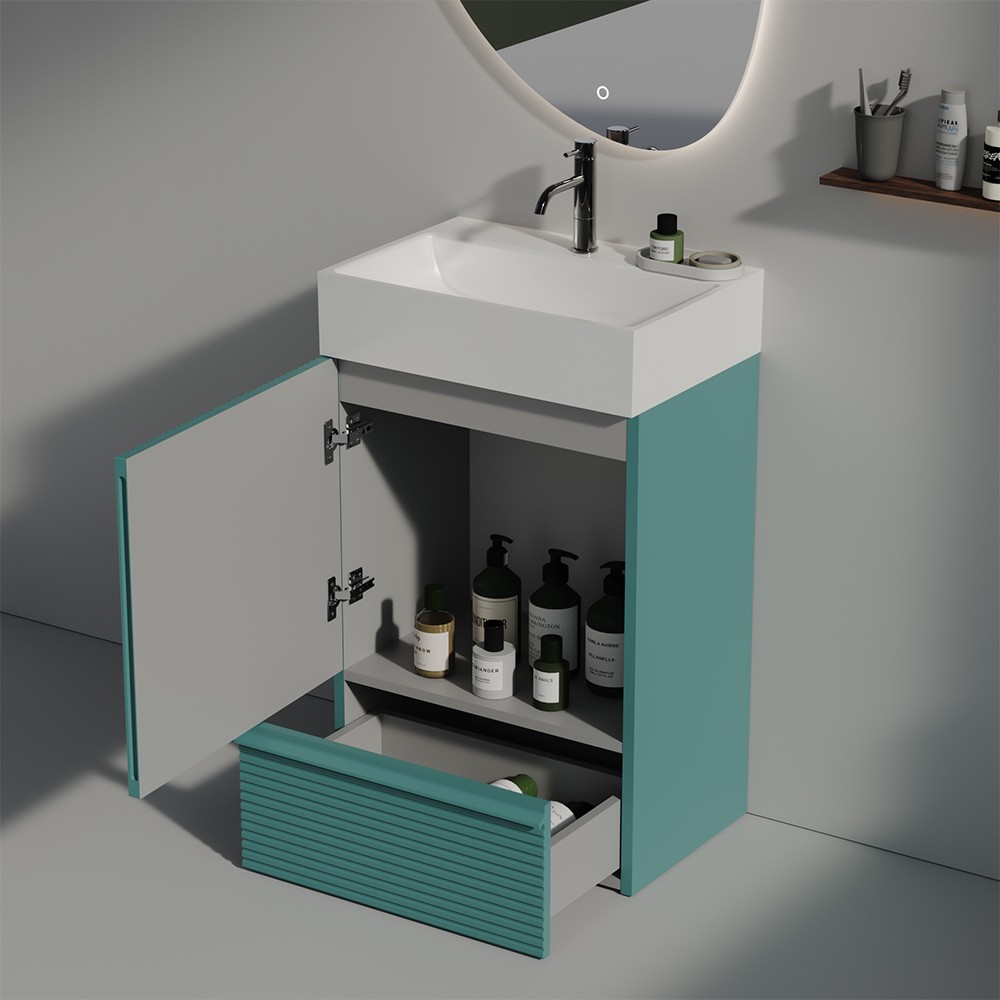 Bathroom vanity with ceramic sink