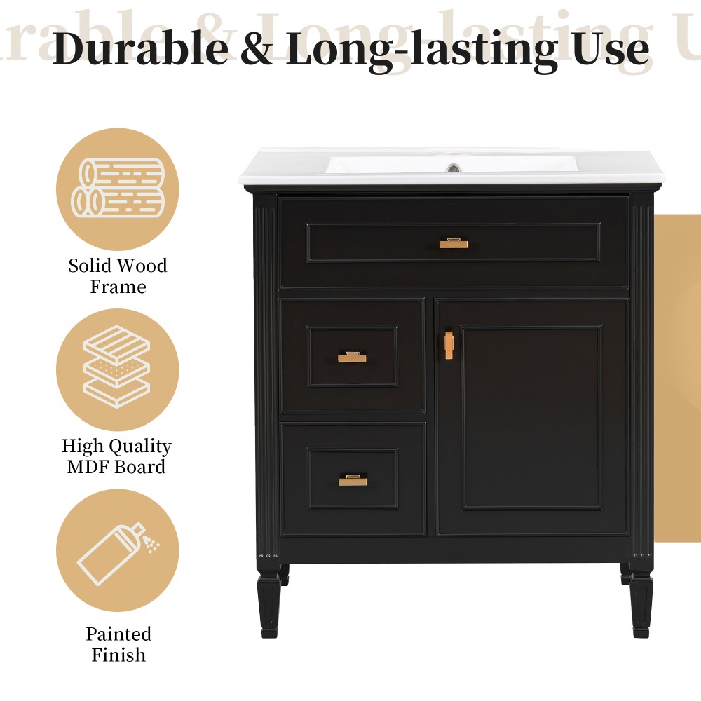 30″ Bathroom Vanity with Sink, Bathroom Vanity Cabinet with One Flip Drawer