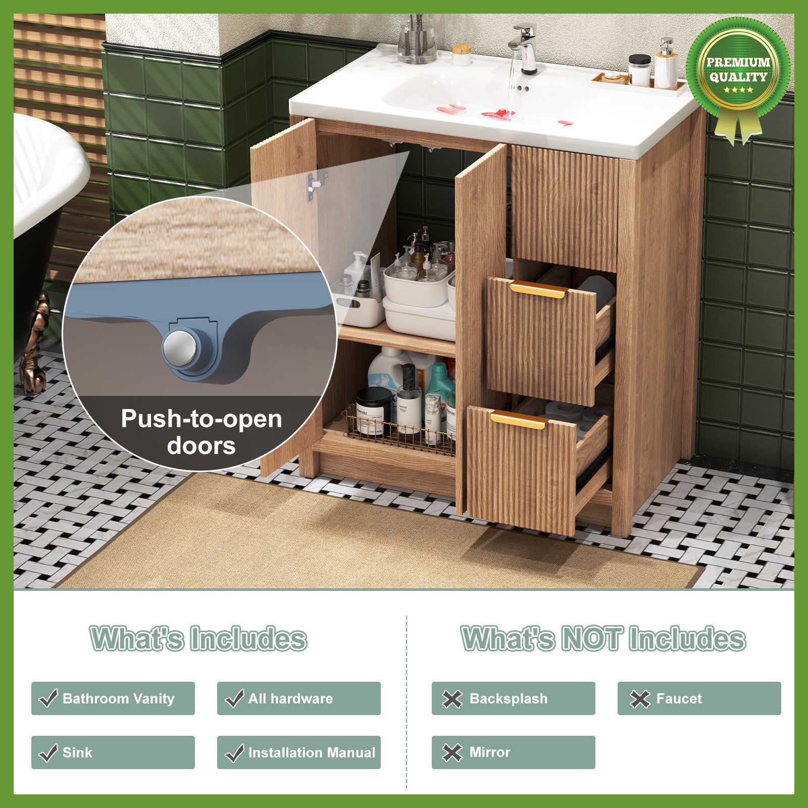 Bathroom Vanity Set,Sink Combo Storage Cabinet Solid Wood Frame Soft-close Doors