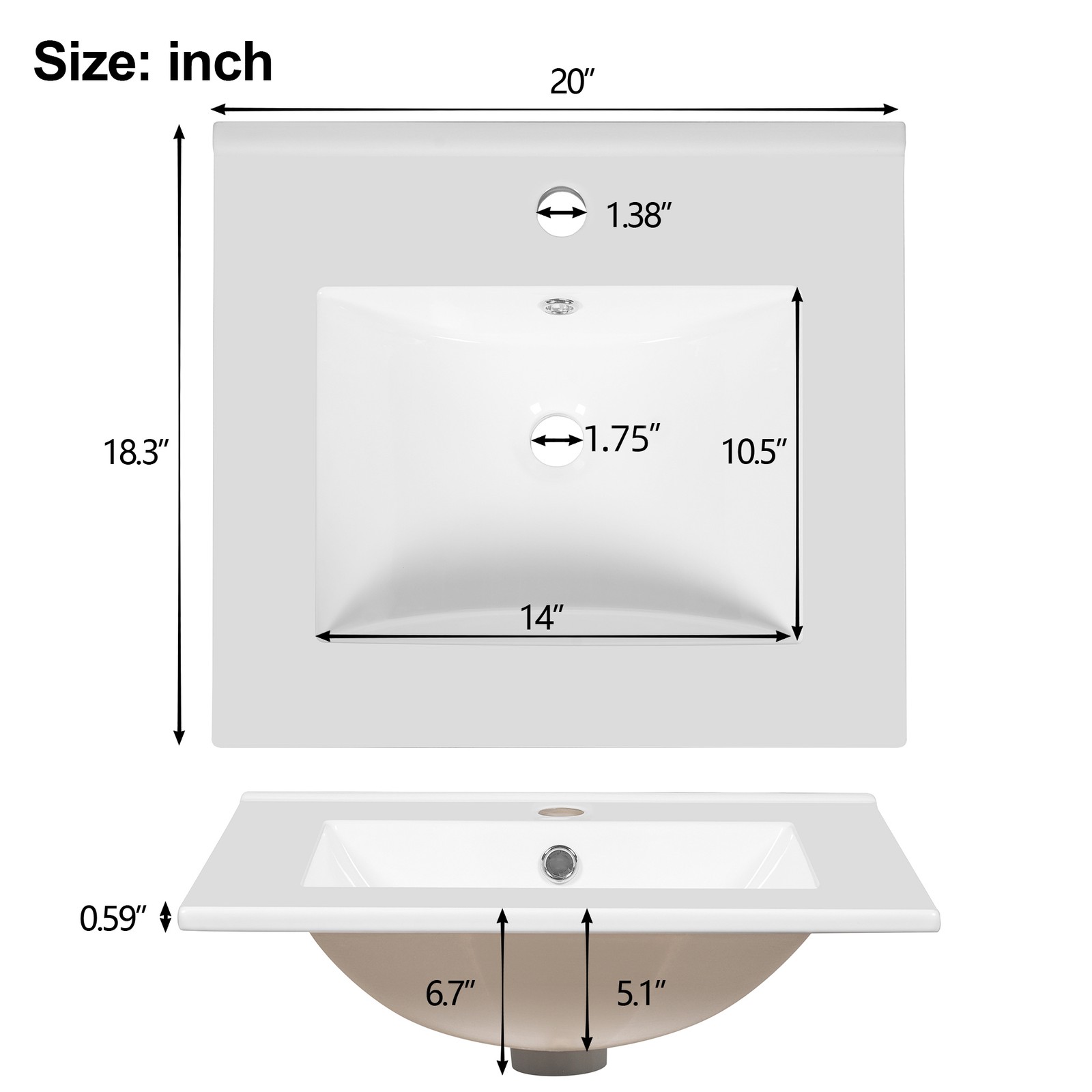 20-Inch Modern Bathroom Vanity with Ceramic Sink & Soft-Close Drawer