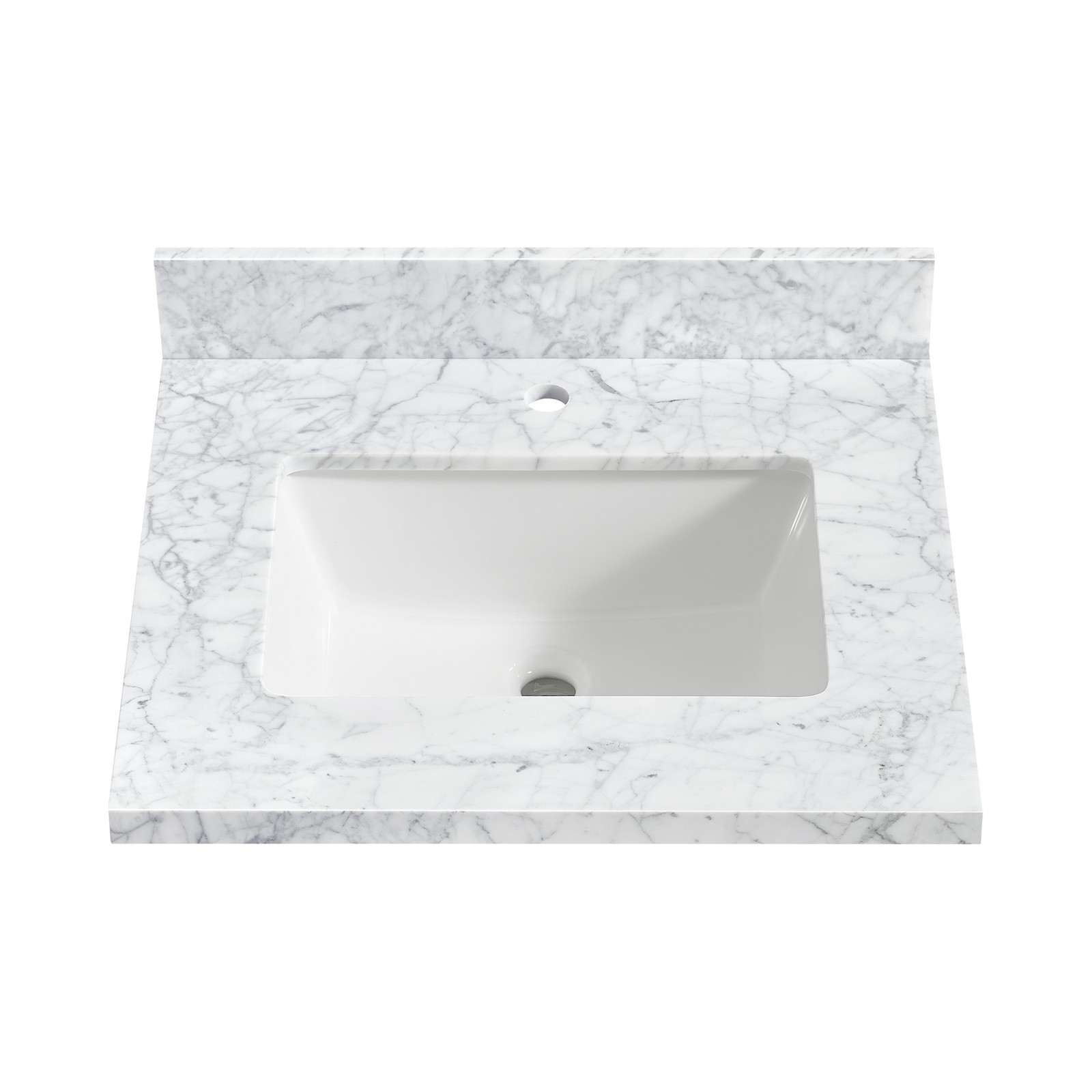 Zevio 25″W x 22″D Natural Marble Vanity Top in Carrara White with Ceramic Sink