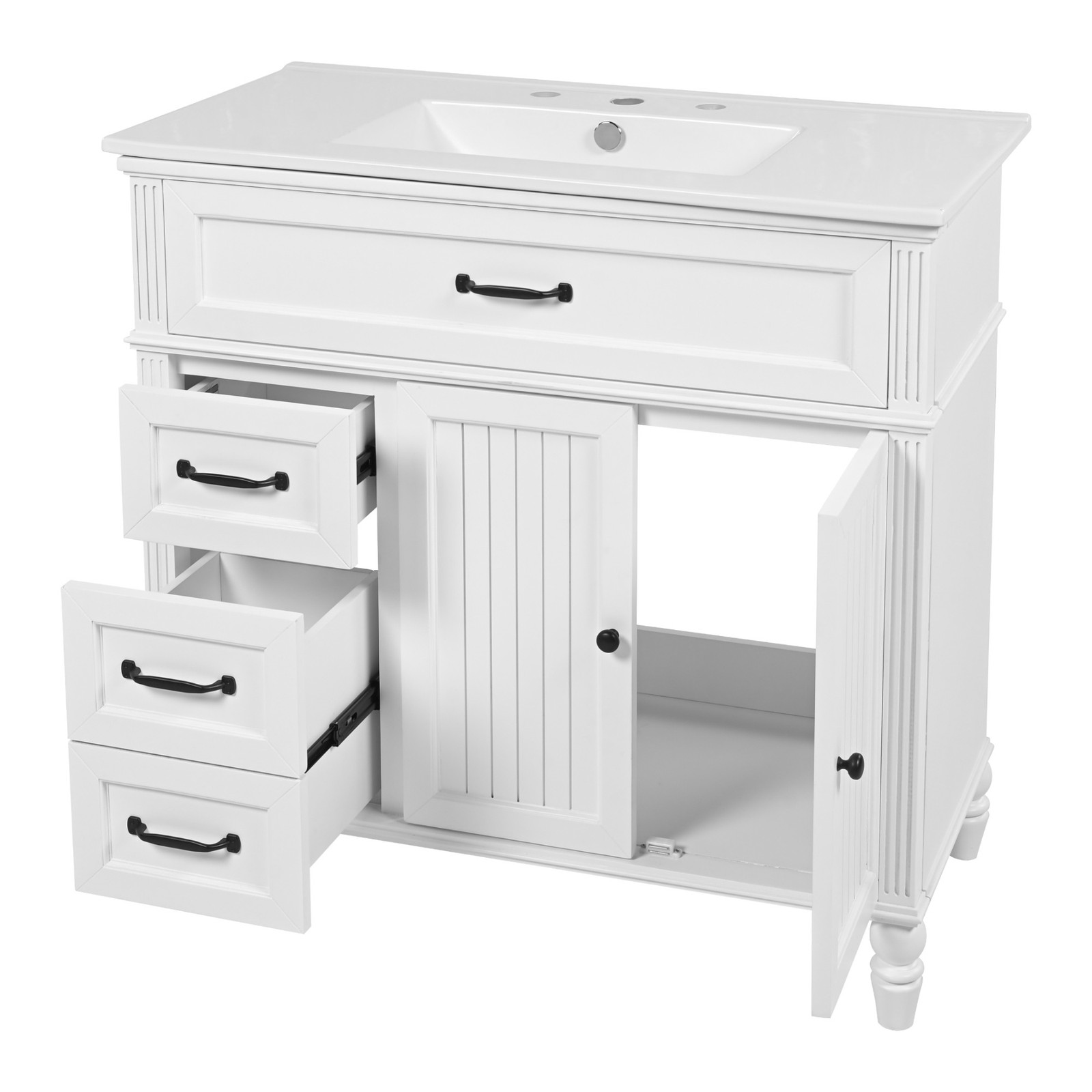 36″ Bathroom Vanity w/Ceramic Sink, Storage Cabinet w/Soft-Close Doors & Drawers