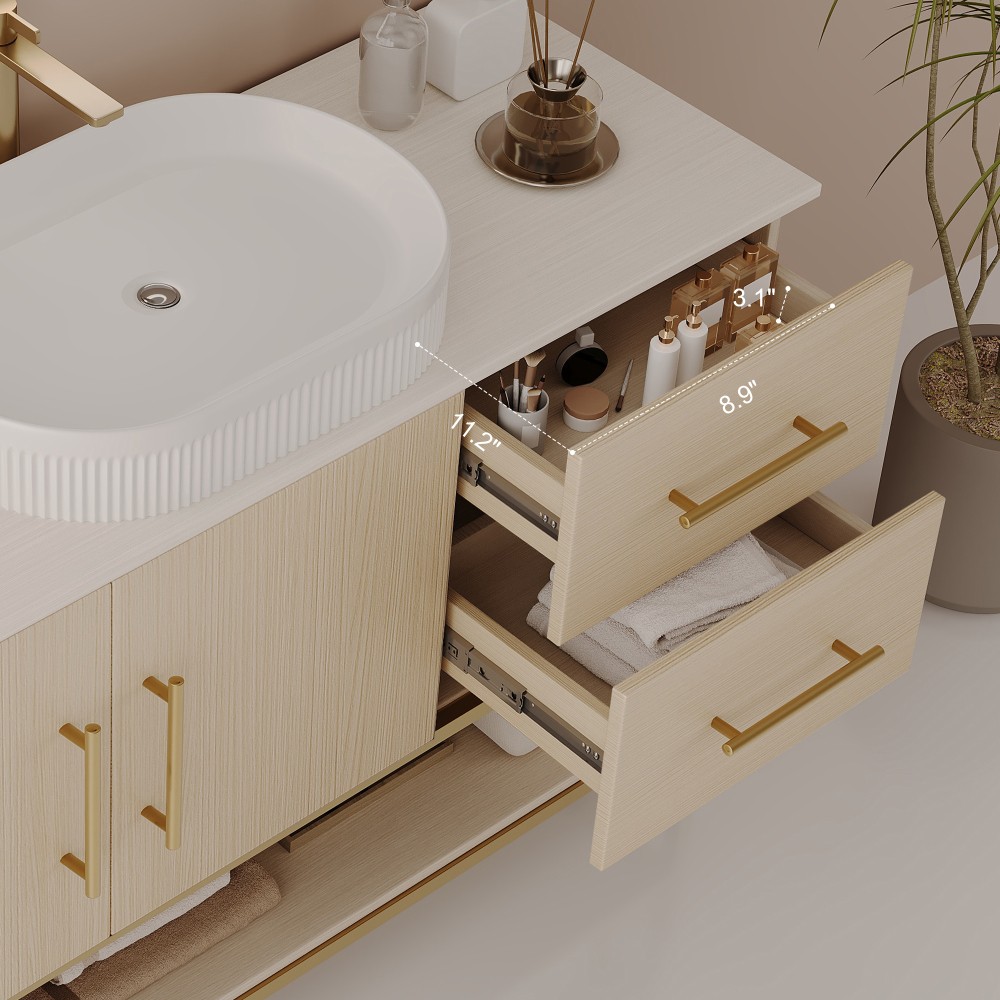 36″ Modern Bathroom Vanity Ceramic Vessel Sink Gold Accent Free Standing Cabinet