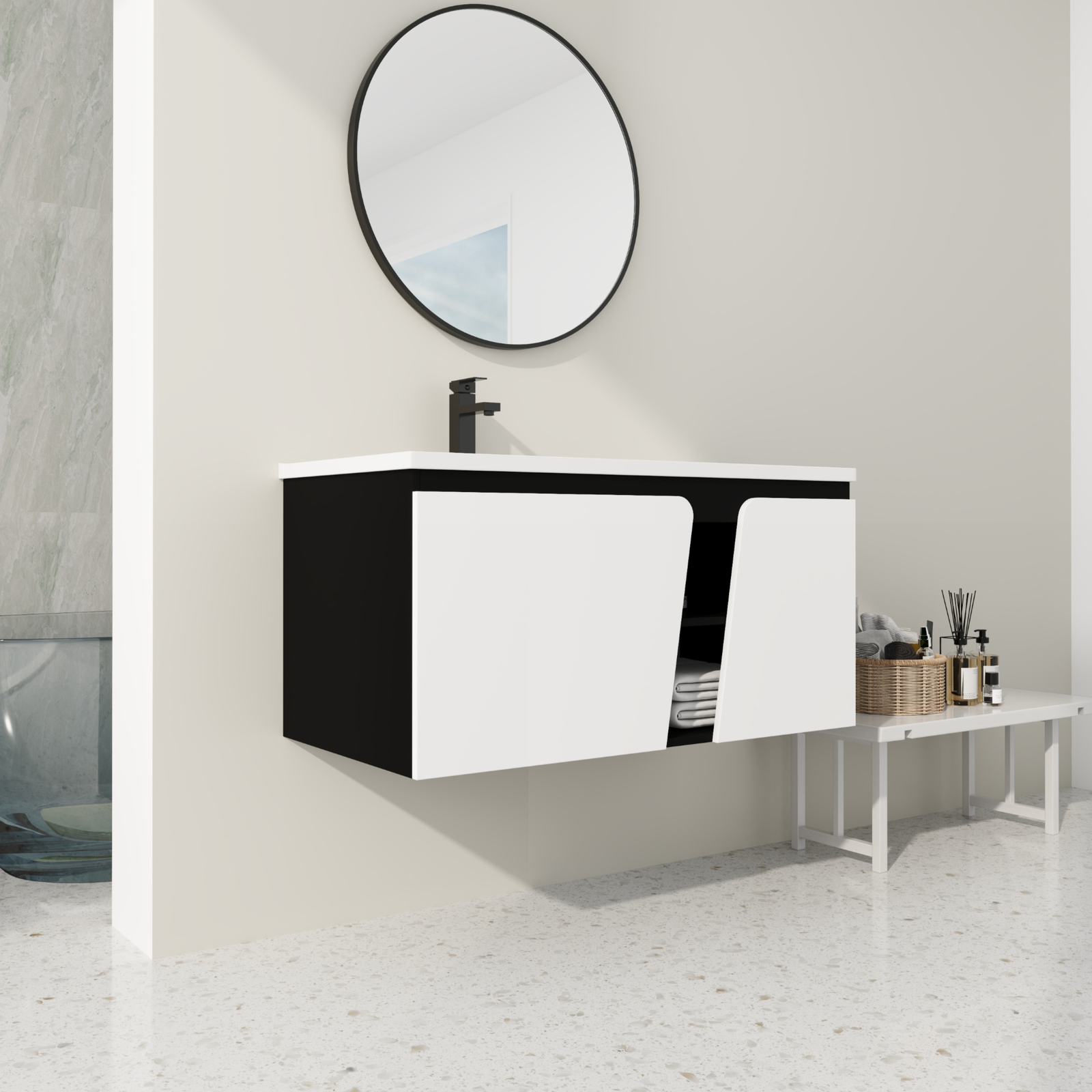 40 Inch Bathroom Vanity Wall Mounted Cabinet W/ Undermount Ceramic Sink White US