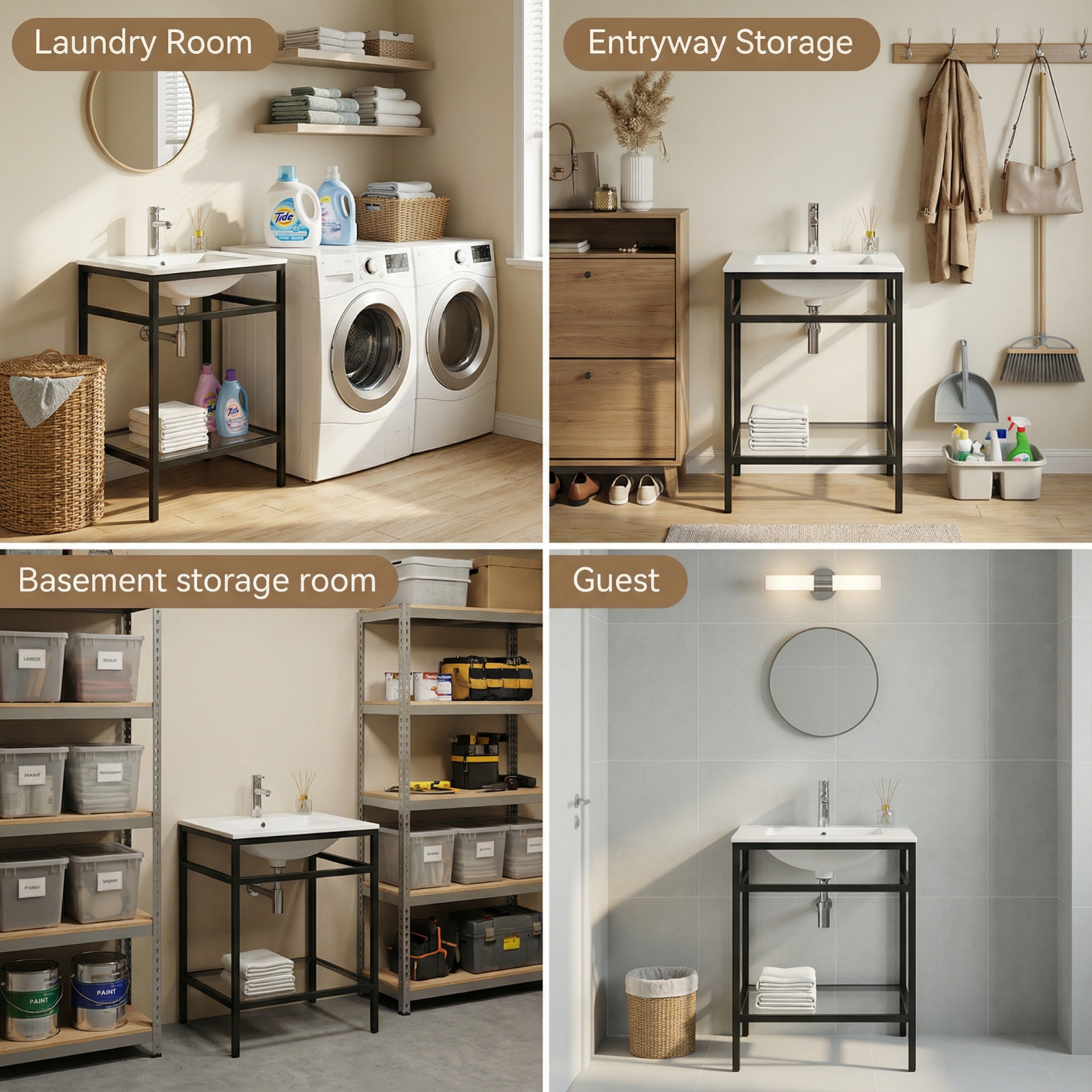 24 Utility Sink with Faucet, Space Saving Laundry Basement Ceramic Sink