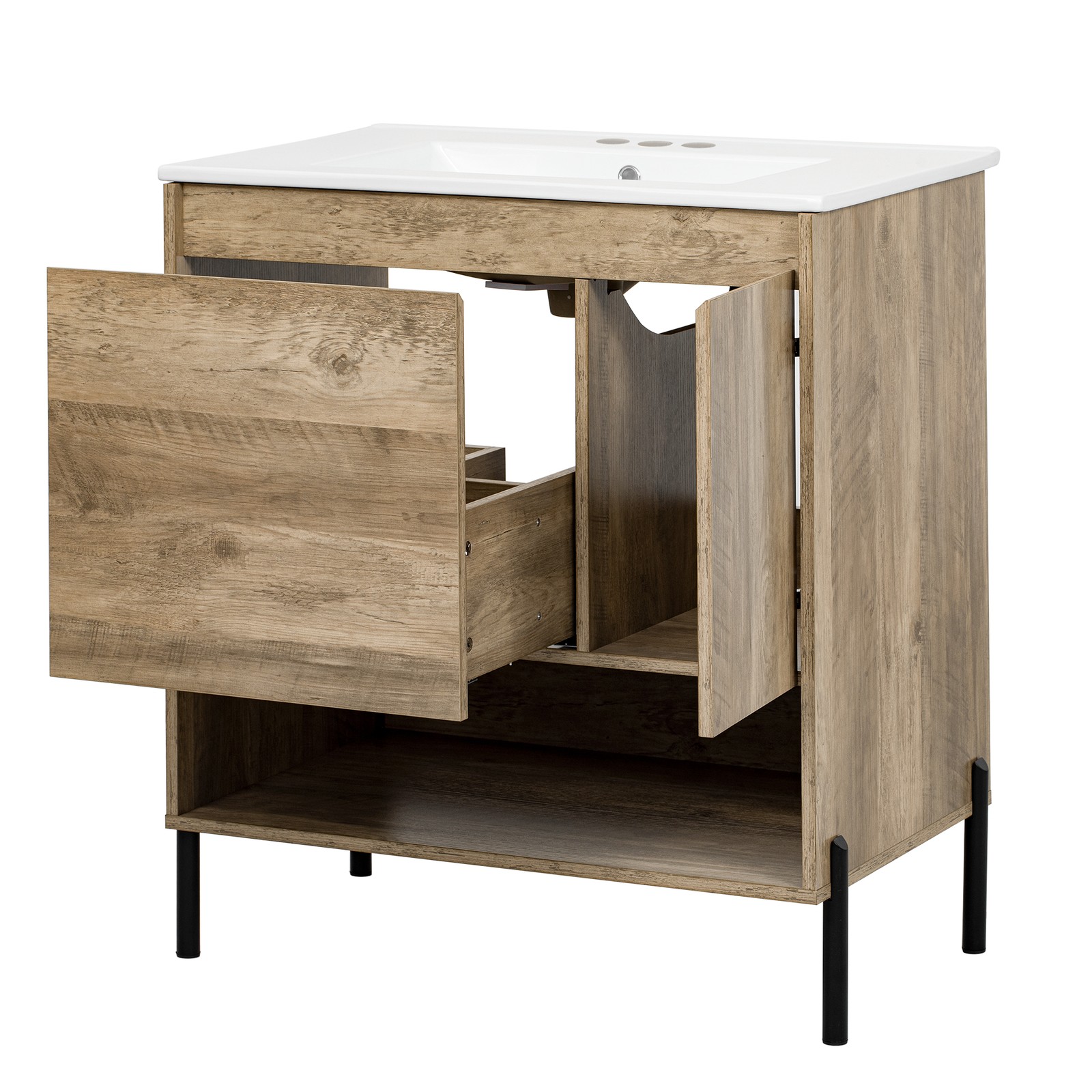 30″ Modern Wood Bathroom Vanity w/Ceramic Sink Bathroom Storage Cabinet，Drawer