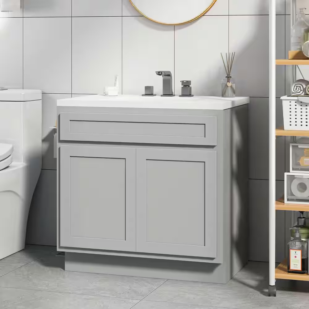30 In. W X 21 In. D X 32.5 In. H 2-Doors Bath Vanity Cabinet Only in Gray (Unass
