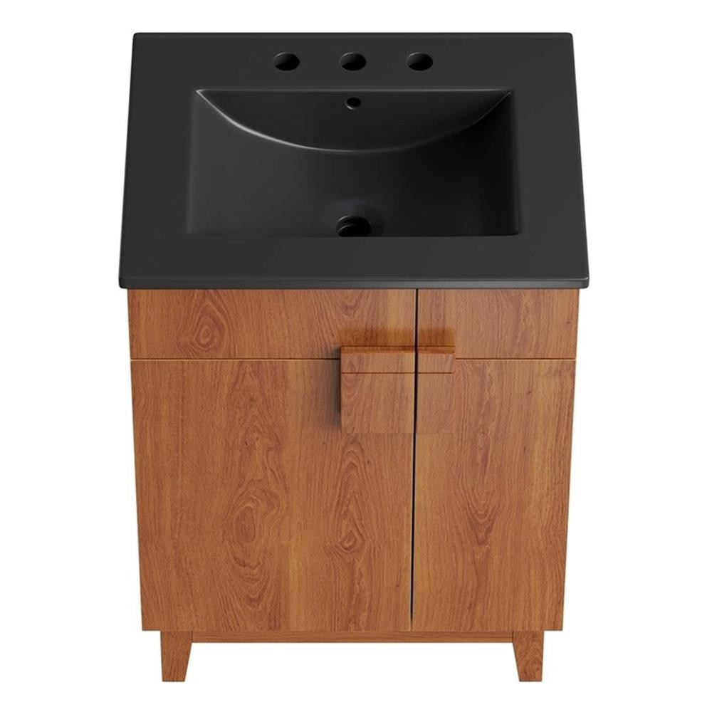 Pemberly Row 24″ Wood Bathroom Vanity with Tapered Legs in Black/Walnut