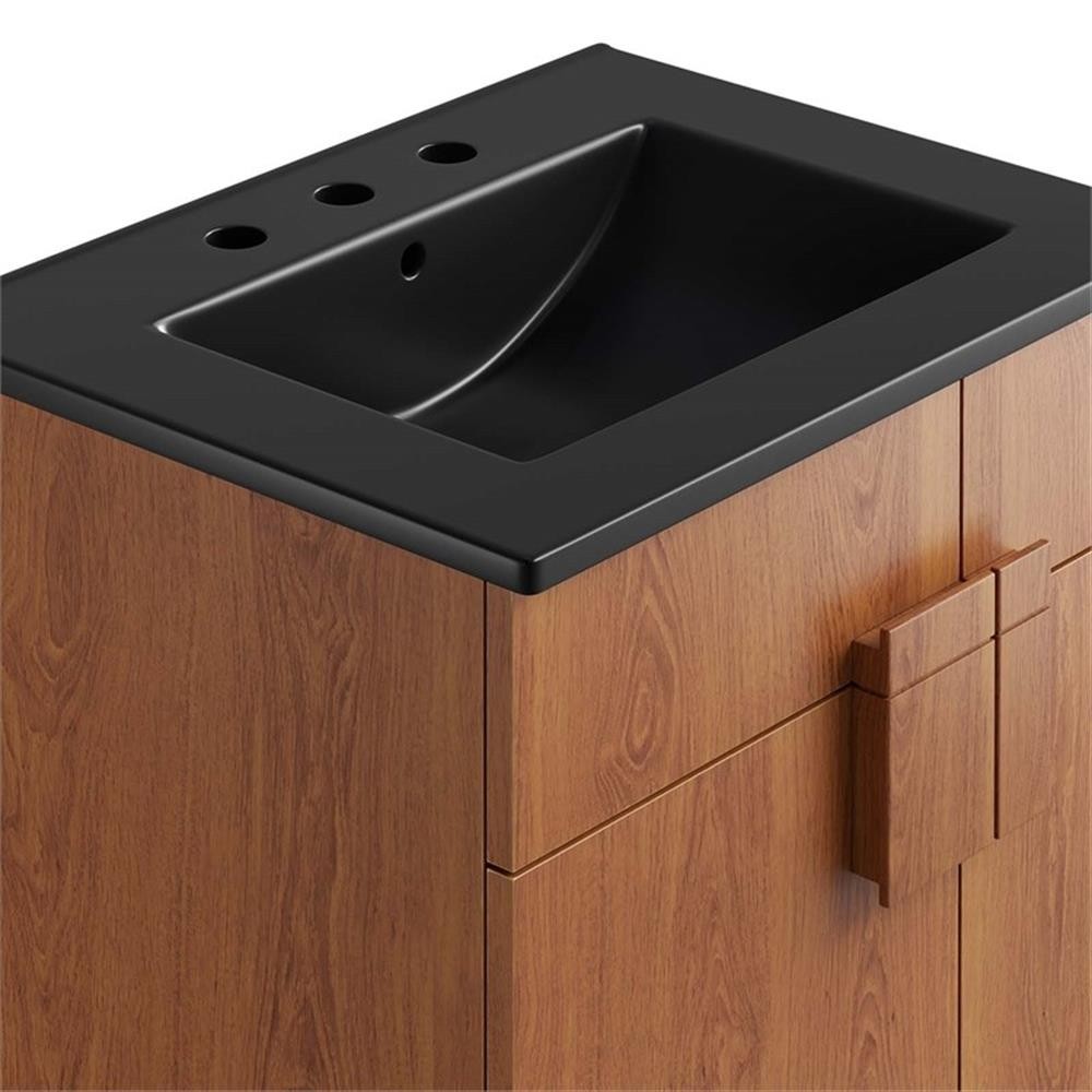 Pemberly Row 24″ Wood Bathroom Vanity with Tapered Legs in Black/Walnut