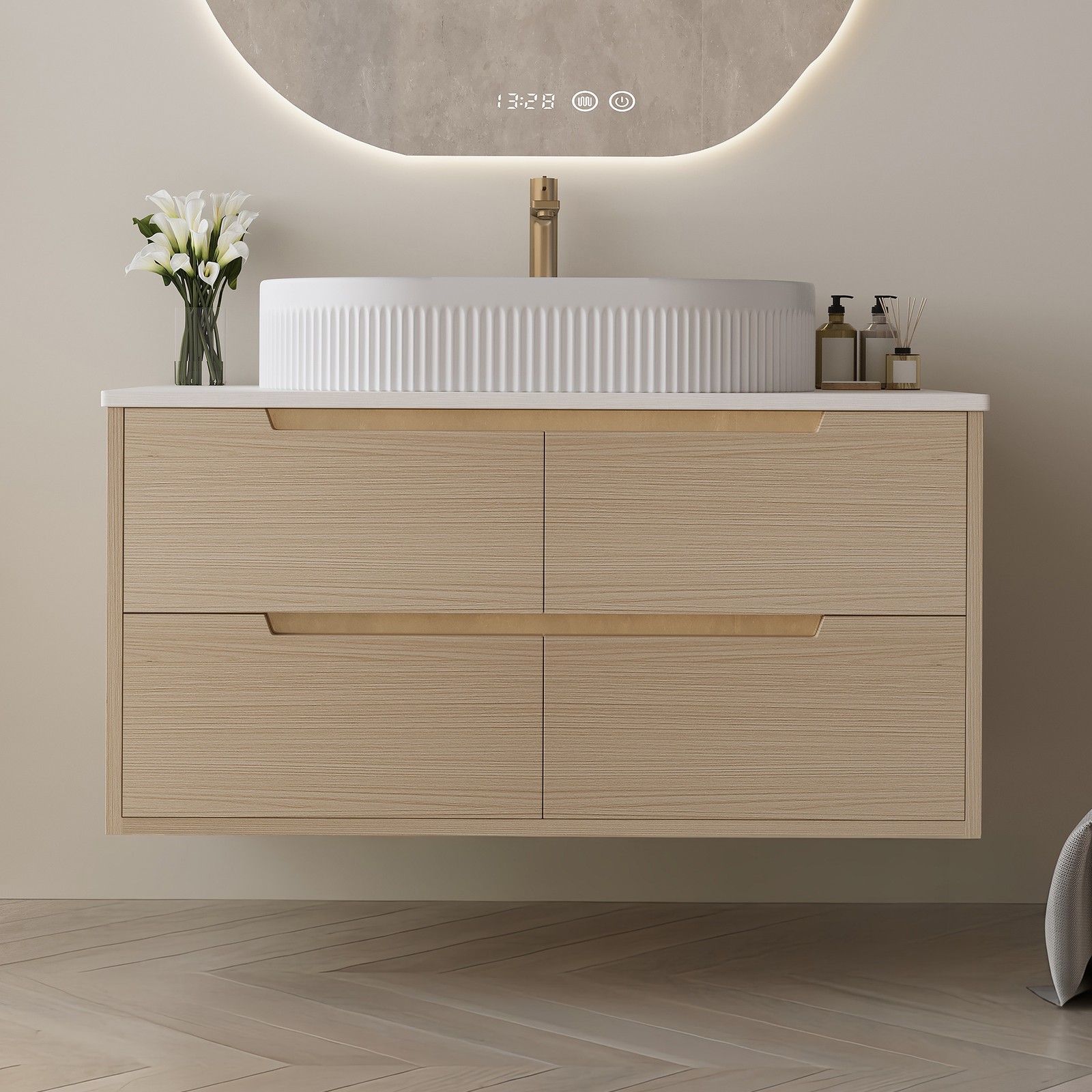 36″ Bathroom Vanity, Freestanding or Wall Mounted with Ceramic Integrated Sink
