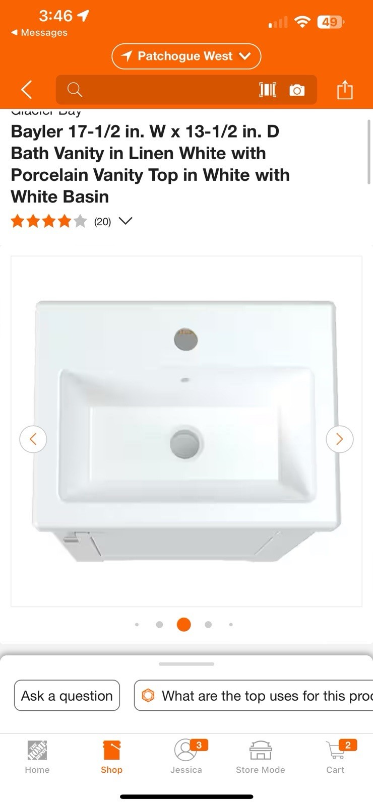 Glacier Bay Bayler 17-1/2 in. W x 13-1/2 in. D Bath Vanity in Linen White
