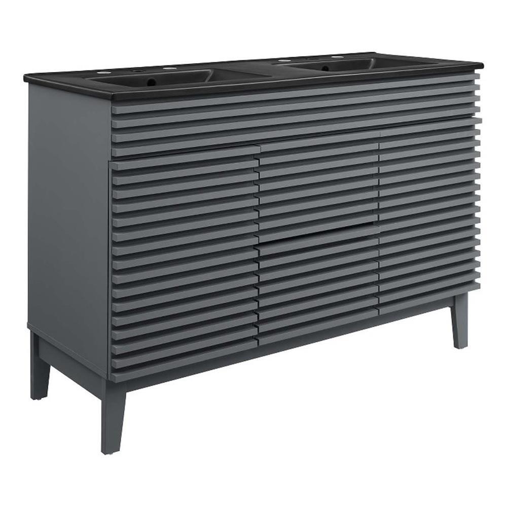 Modway Render 47.5″ MDF Wood Double Sink Bathroom Vanity in Gray/Black