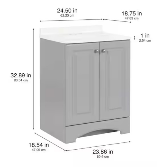 Glacier Bay 25″ Single-Sink Vanity – Pearl Gray with White Cultured Marble Top
