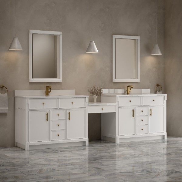 120″ James Martin Bellshire 660-VMC120-BW-1WZ Dual Vanity Cabinet White Zeus Top