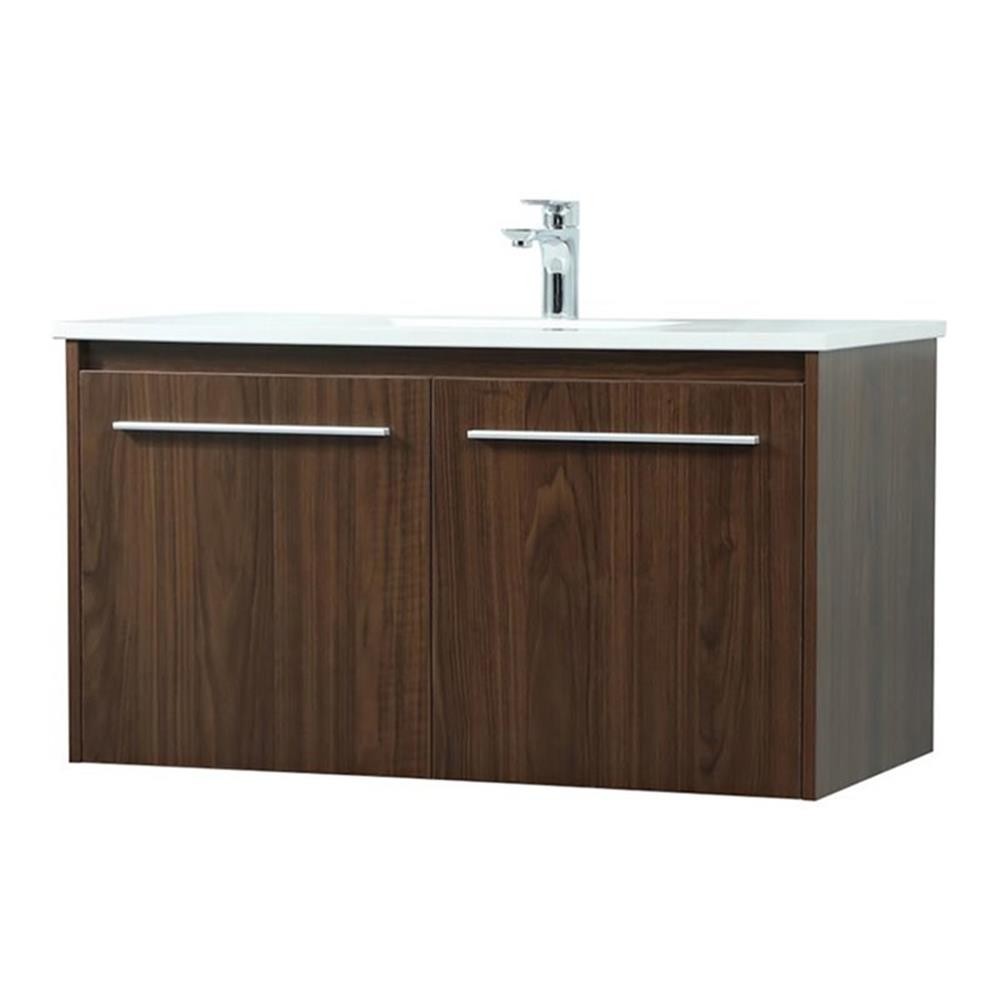 Elegant Decor Penn 36″ Aluminum Alloy MDF Single Bathroom Vanity in Walnut