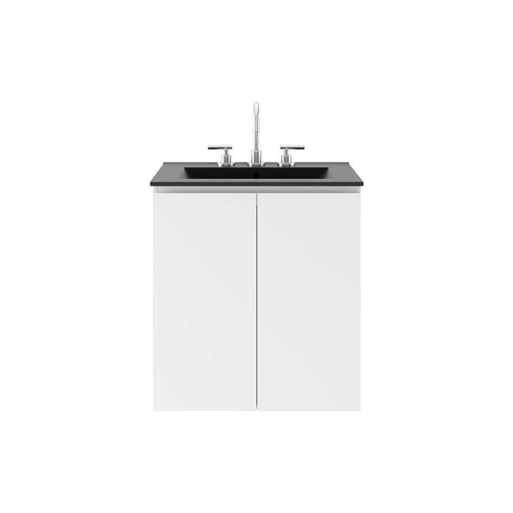Modway Bryn 24″ Modern Wood/Ceramic Wall-Mount Bathroom Vanity in White/Black