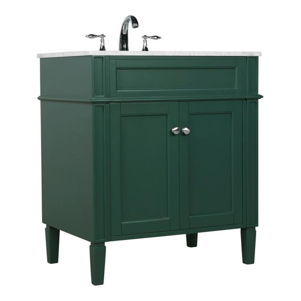 Elegant Decor Park Avenue 30″ Metal MDF Marble Single Bathroom Vanity in Green