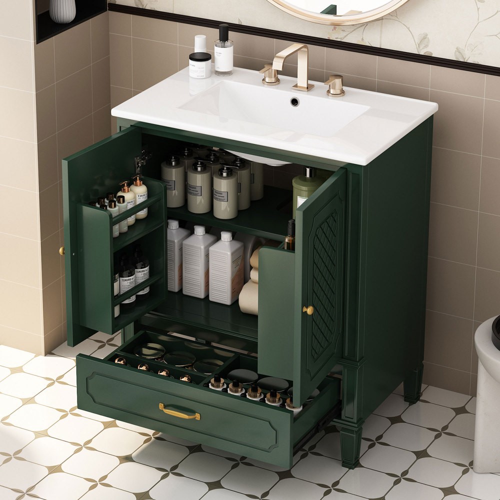 30″ Bathroom Vanity with Sink Vintage Style, Multi-functional Storage Space