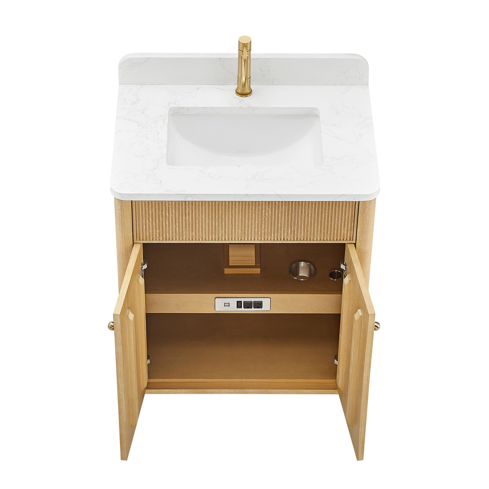 Zogno 30″ Solid Wood Single Bath Vanity in Washed Ash Gray with White Stone Top