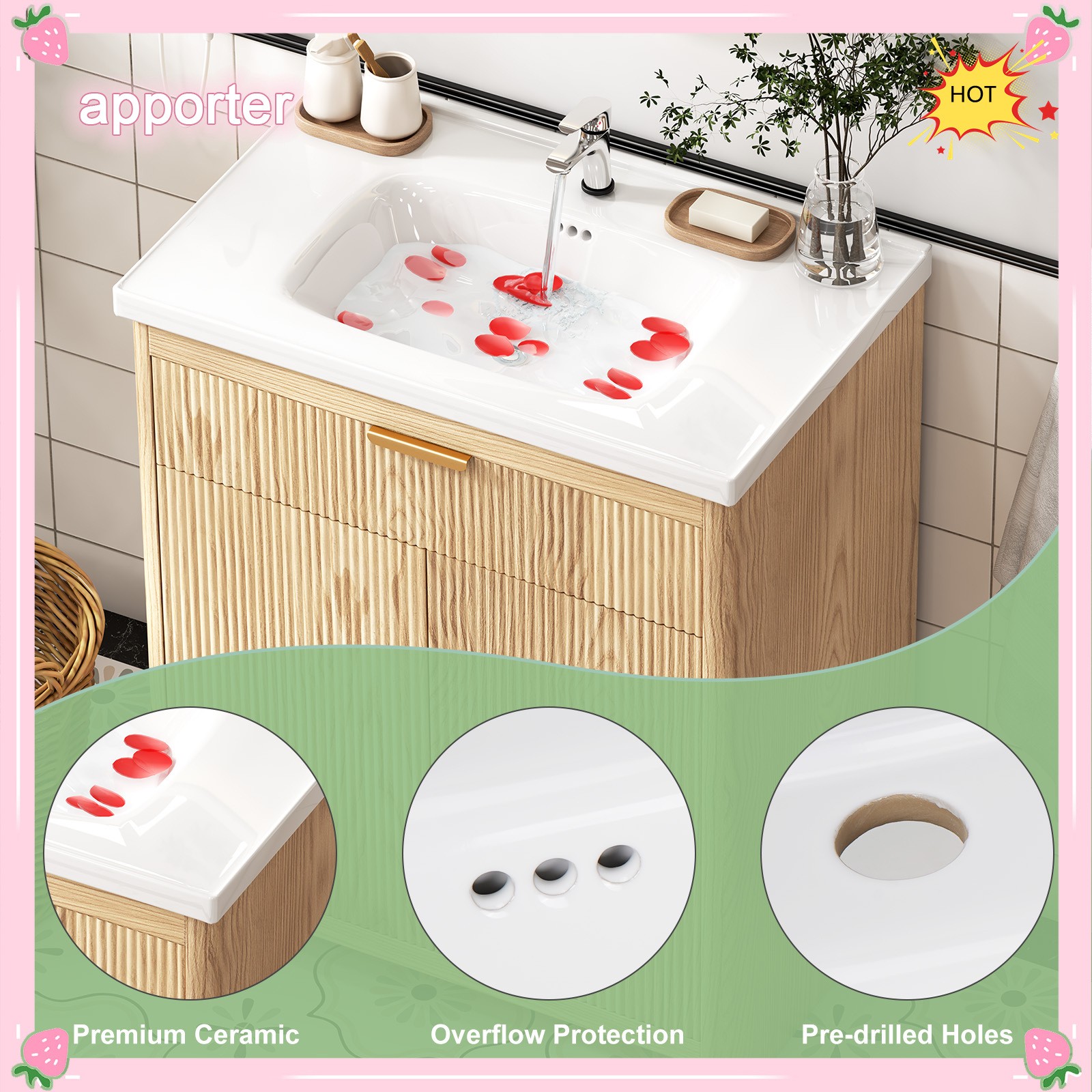 31.5″ Bathroom Vanity with Sink, Freestanding Particle Board Storage Cabinet, US
