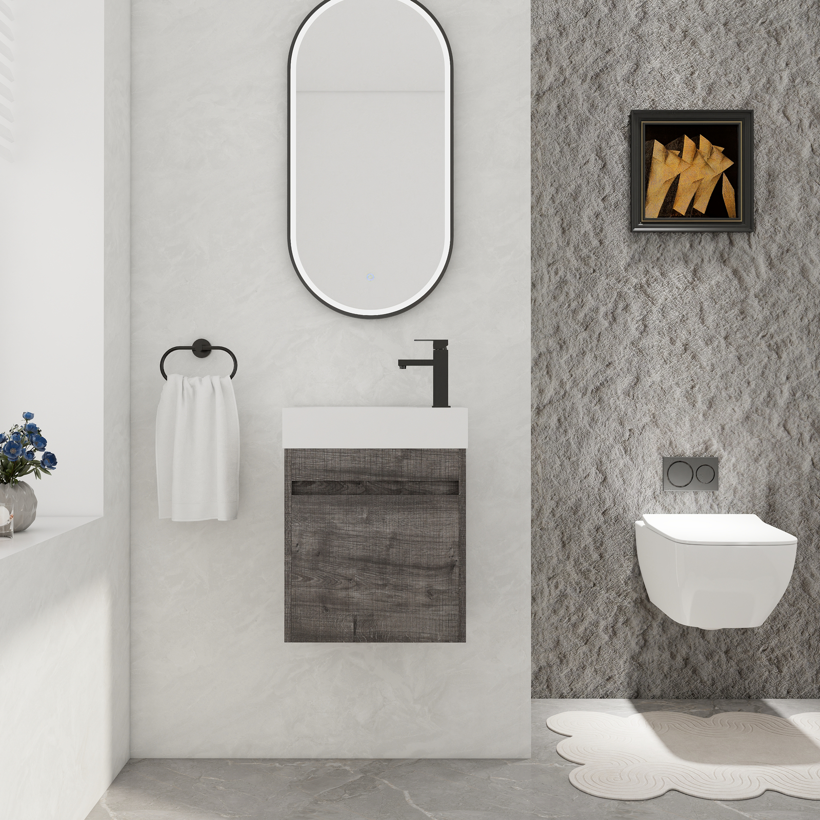 18in Wall Mounted Floating Bathroom Vanity Cabinet W/Resin Sink Small Space Gray