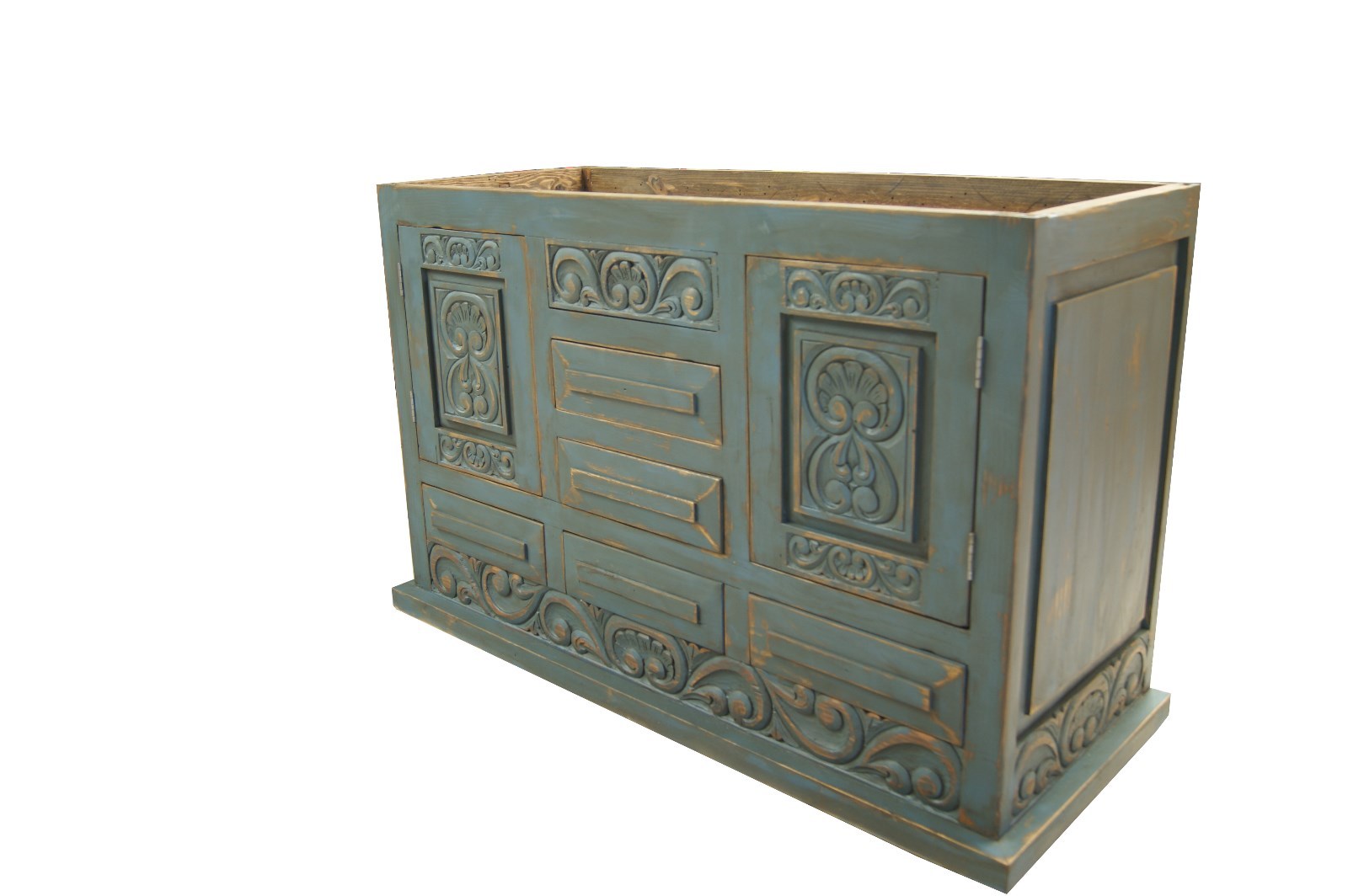 Shipwreck Rustic Gray Carved Wood Bathroom Vanity 60″ wide