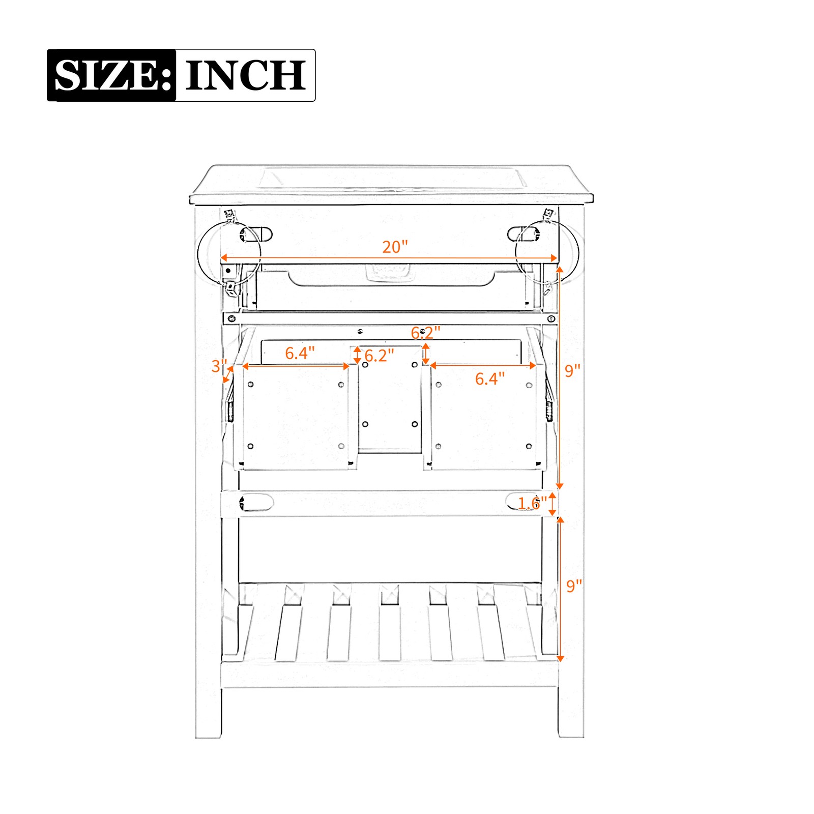 24″ White Bathroom Vanity with Ceramic Sink and 2 Drawers