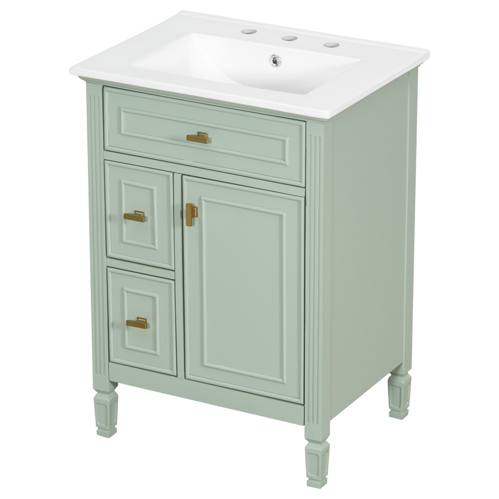 24In Bathroom Vanity with Sink Solid Wood and MDF Cabinet with One Flip Drawer