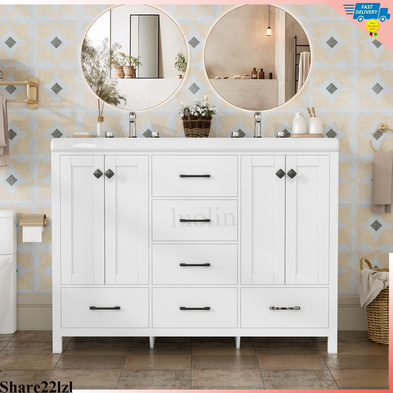 47inch Bathroom Vanity with Sink Ceramic Freestanding Cabinet with Storage Space