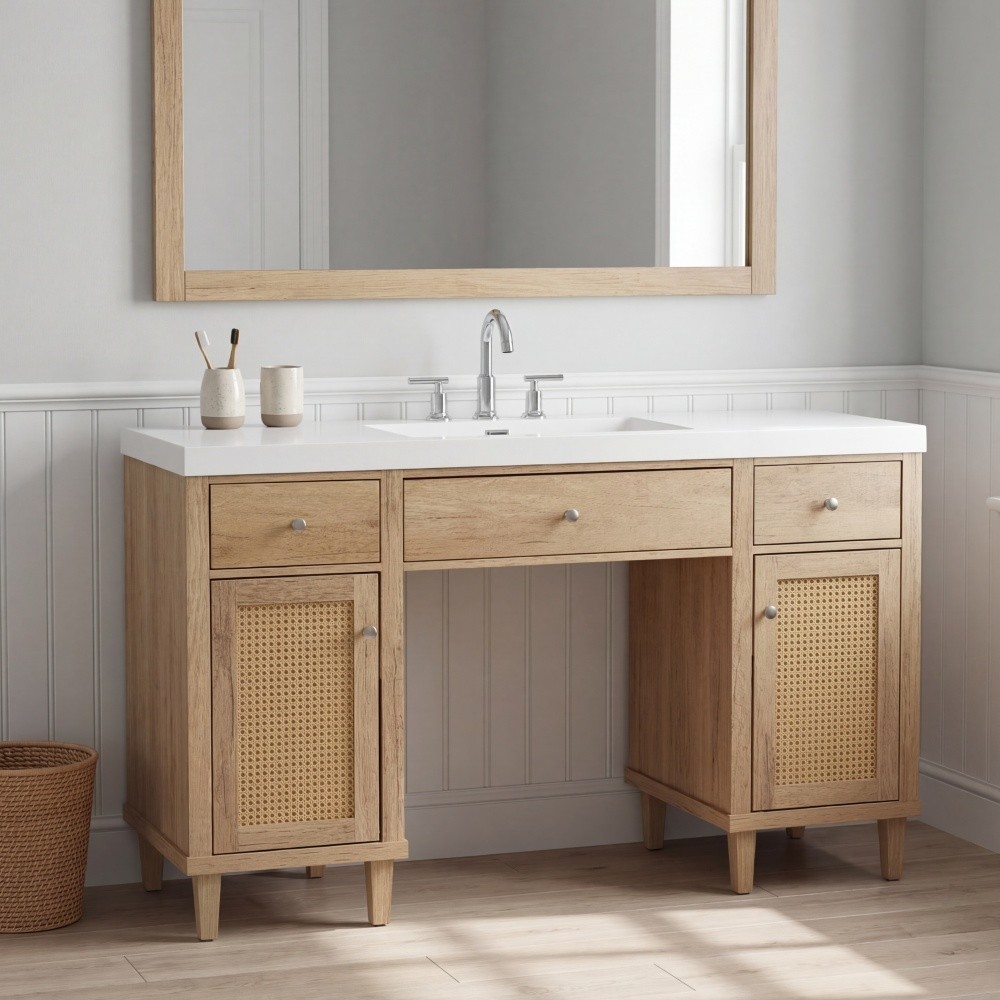 60 Inch Bathroom Vanity with SMC Sink, Modern Spacious Bathroom Storage Cabinet