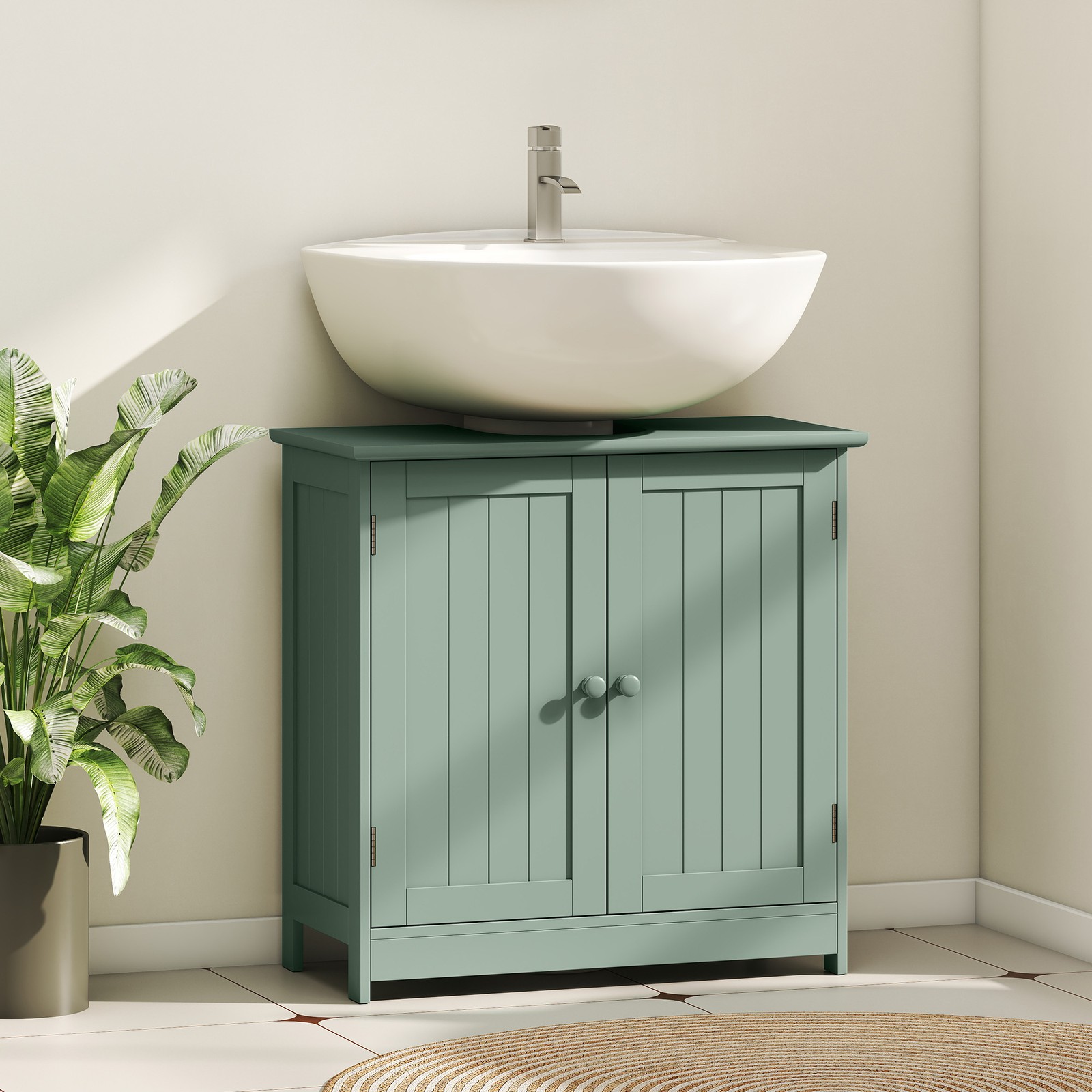 Under Sink Bathroom Cabinet with 2 Doors and Shelf, Dark Green