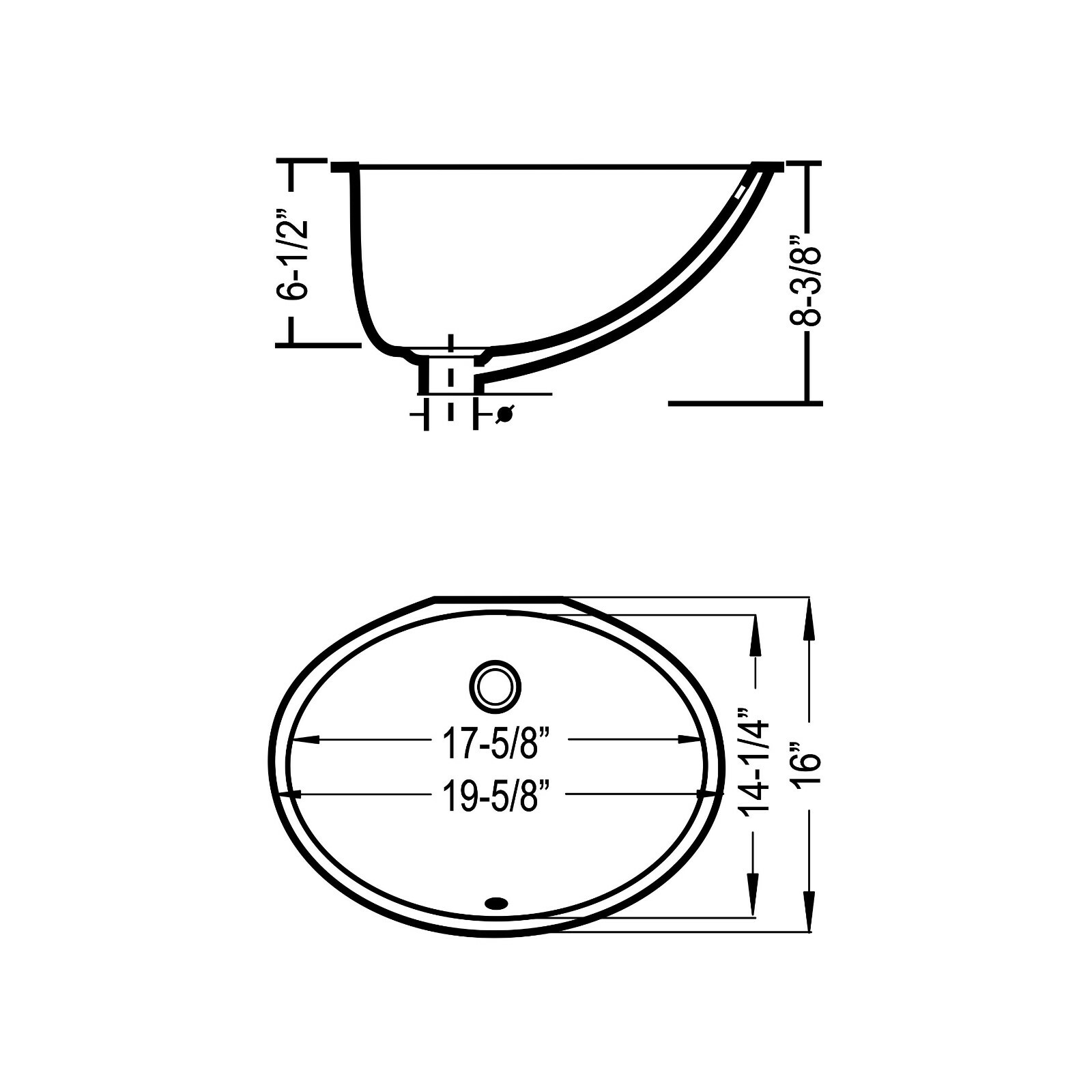 Saucer Oval Undermount Bathroom Sink 19-3/8″ X 15-3/4″ X 8-3/8″ Black Porcelain