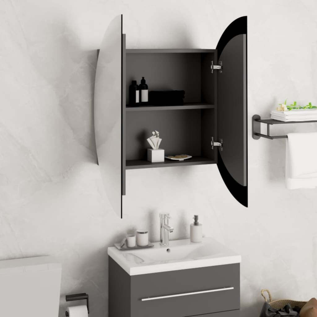 Bathroom Cabinet with Round Mirror&LED Gray 21.3″x21.3″x6.9″
