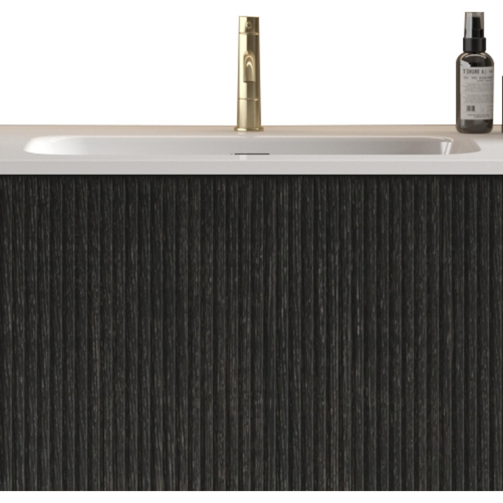 Pre-Assembled Floating Bathroom Vanity, 36-Inch Brushed Black Oak with Push