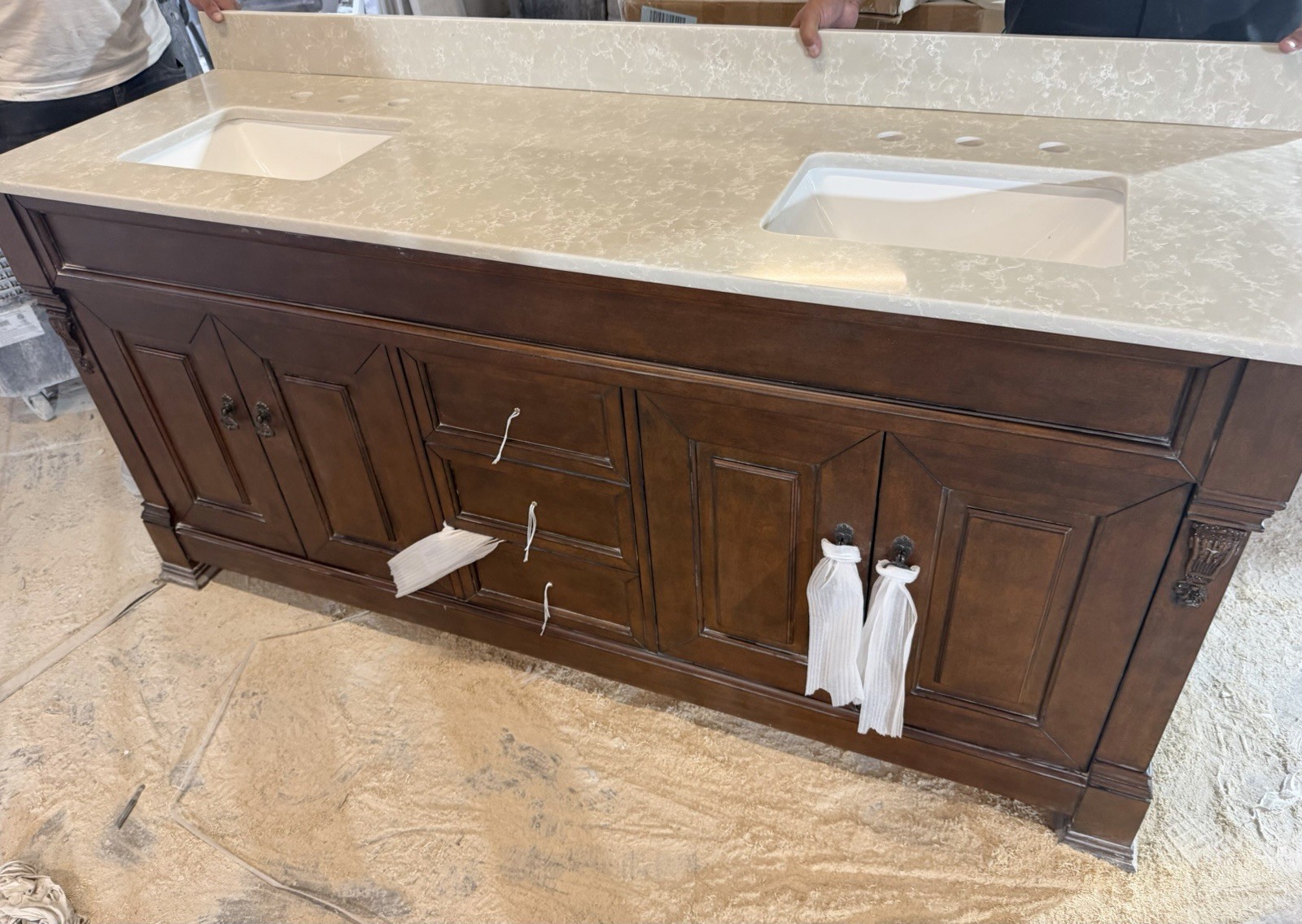 James Martin Vanities Brookfield 72″ Double Sink Vanity Wood Quartz Top Brown