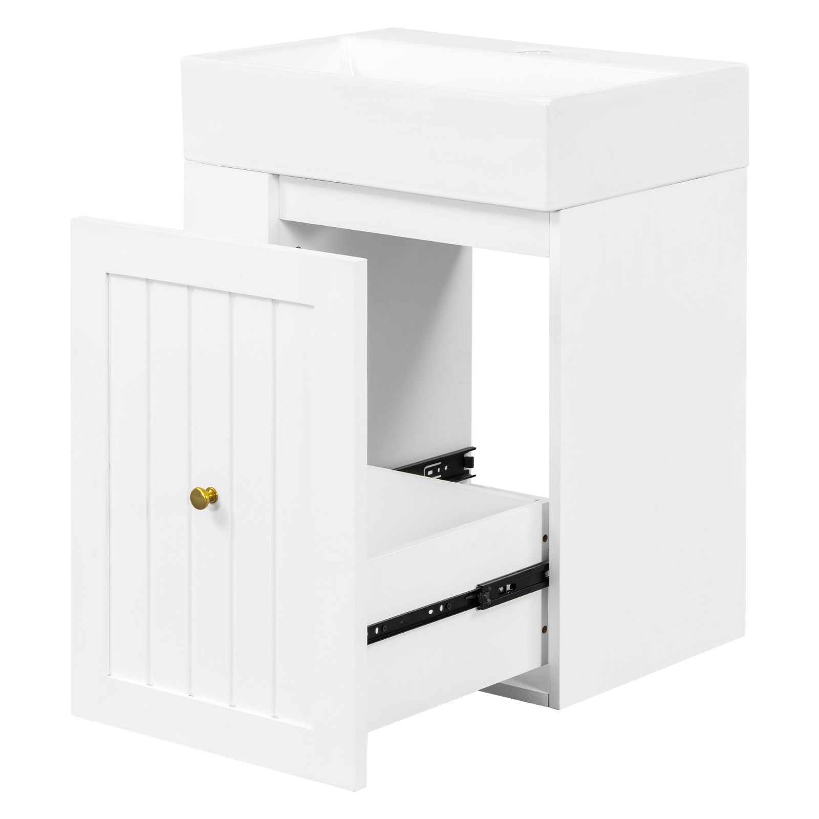 20 Inch Bathroom Vanity Storage Cabinet With Ceramic Sink Storage Drawer Shelf