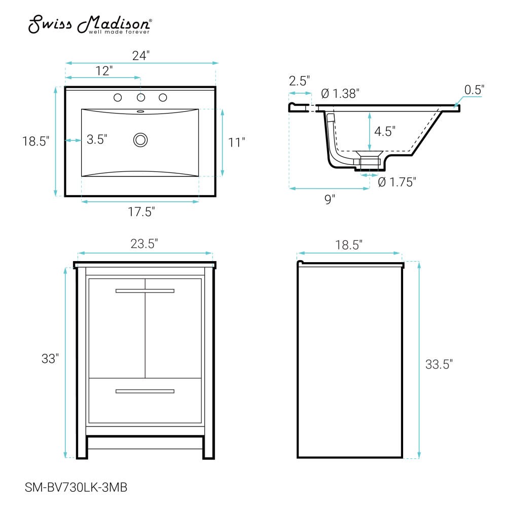 Swiss Madison SM-BV730L-3 Virage 24″ – Natural Oak / White