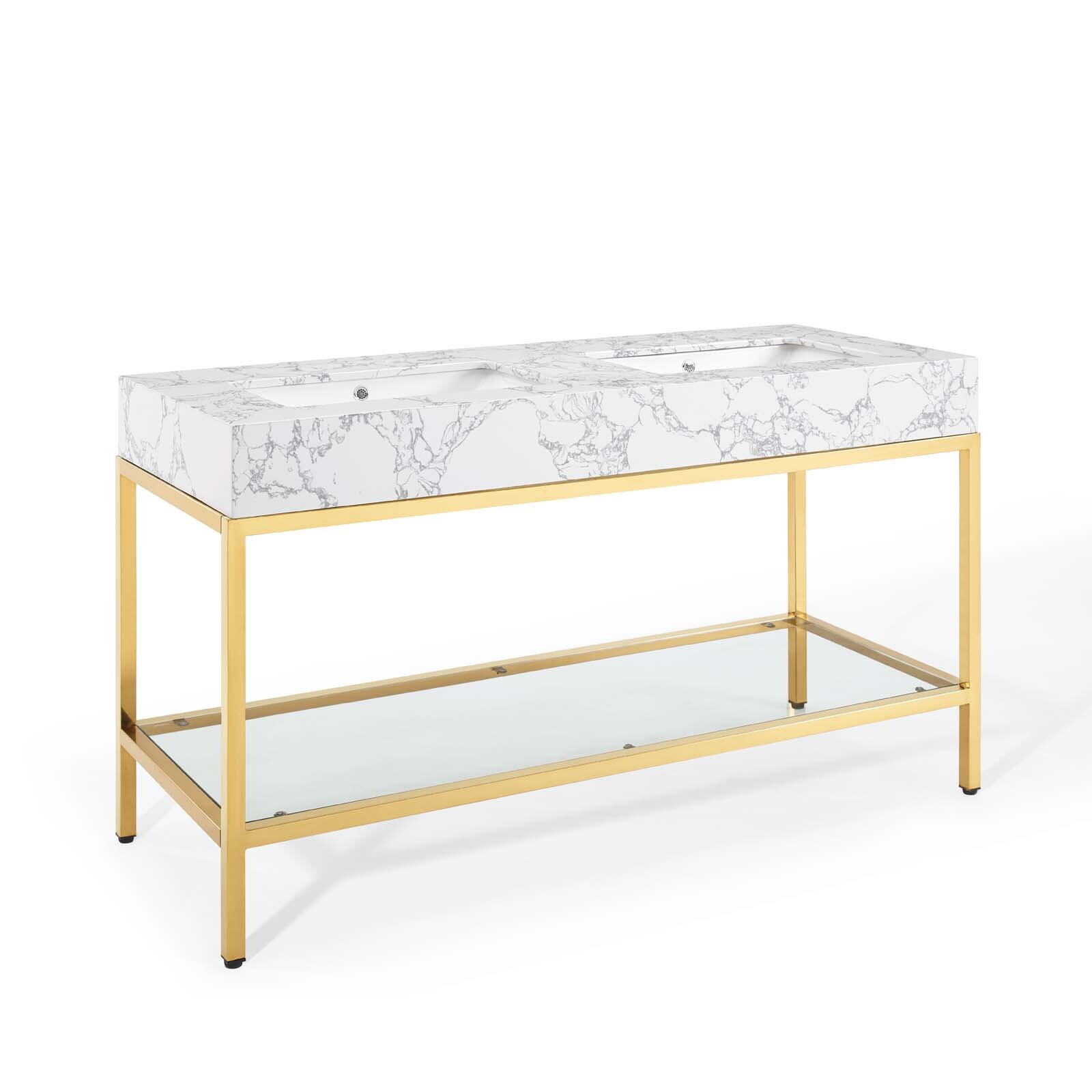Modway Kingsley 60″ Gold Stainless Steel Bathroom Vanity in Gold White