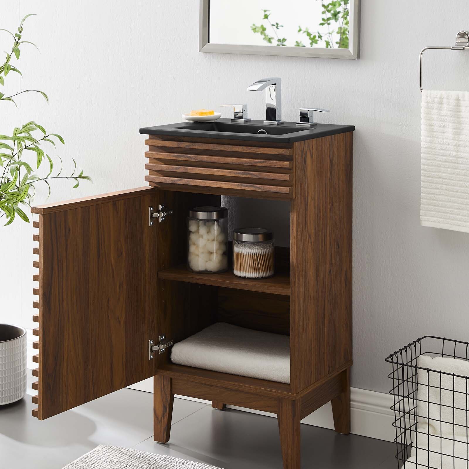 Modway Render 18″ Bathroom Vanity With Sink in Walnut Black