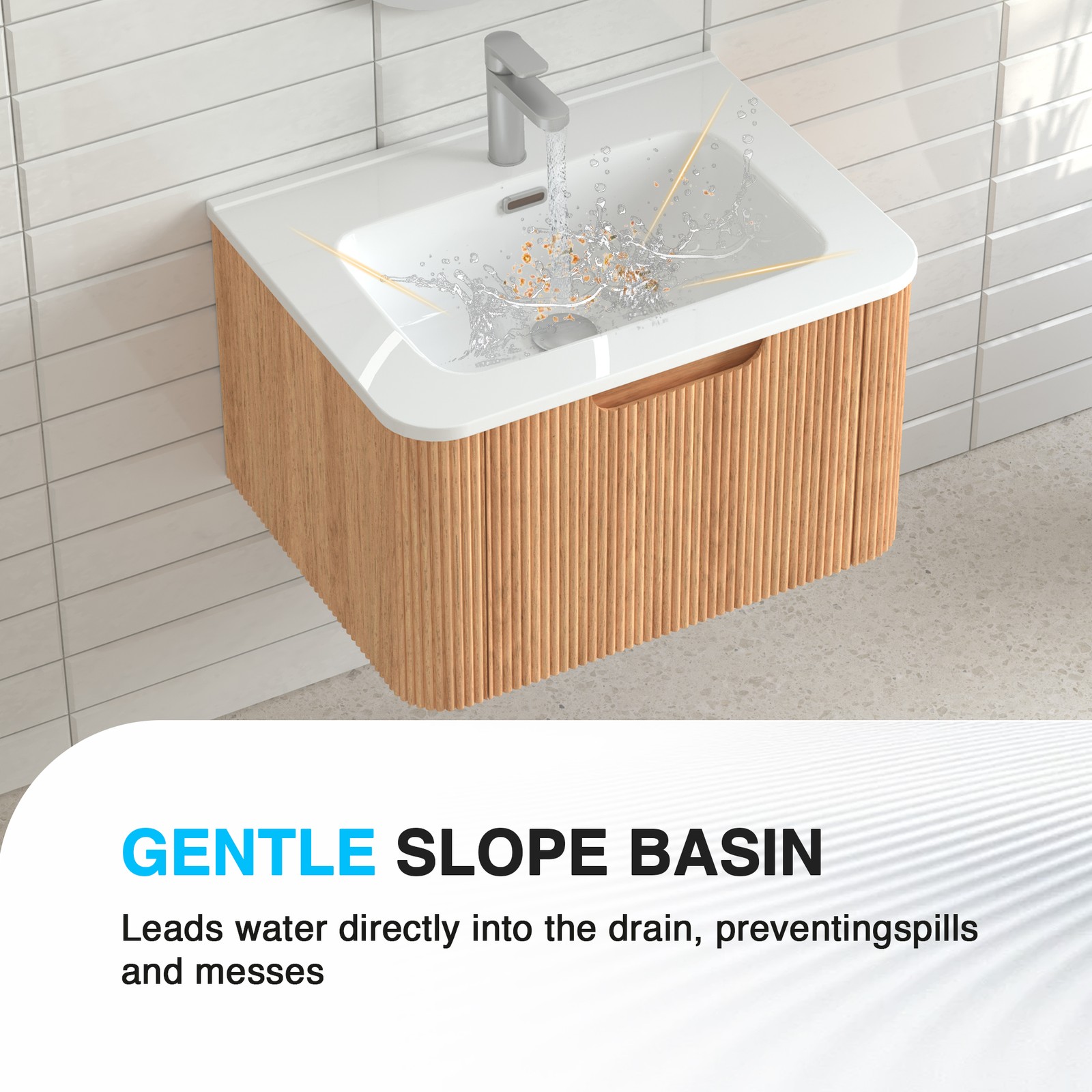 24″ Wall-Mounted Floating Bathroom Vanity with White Ceramic Basin Walnut