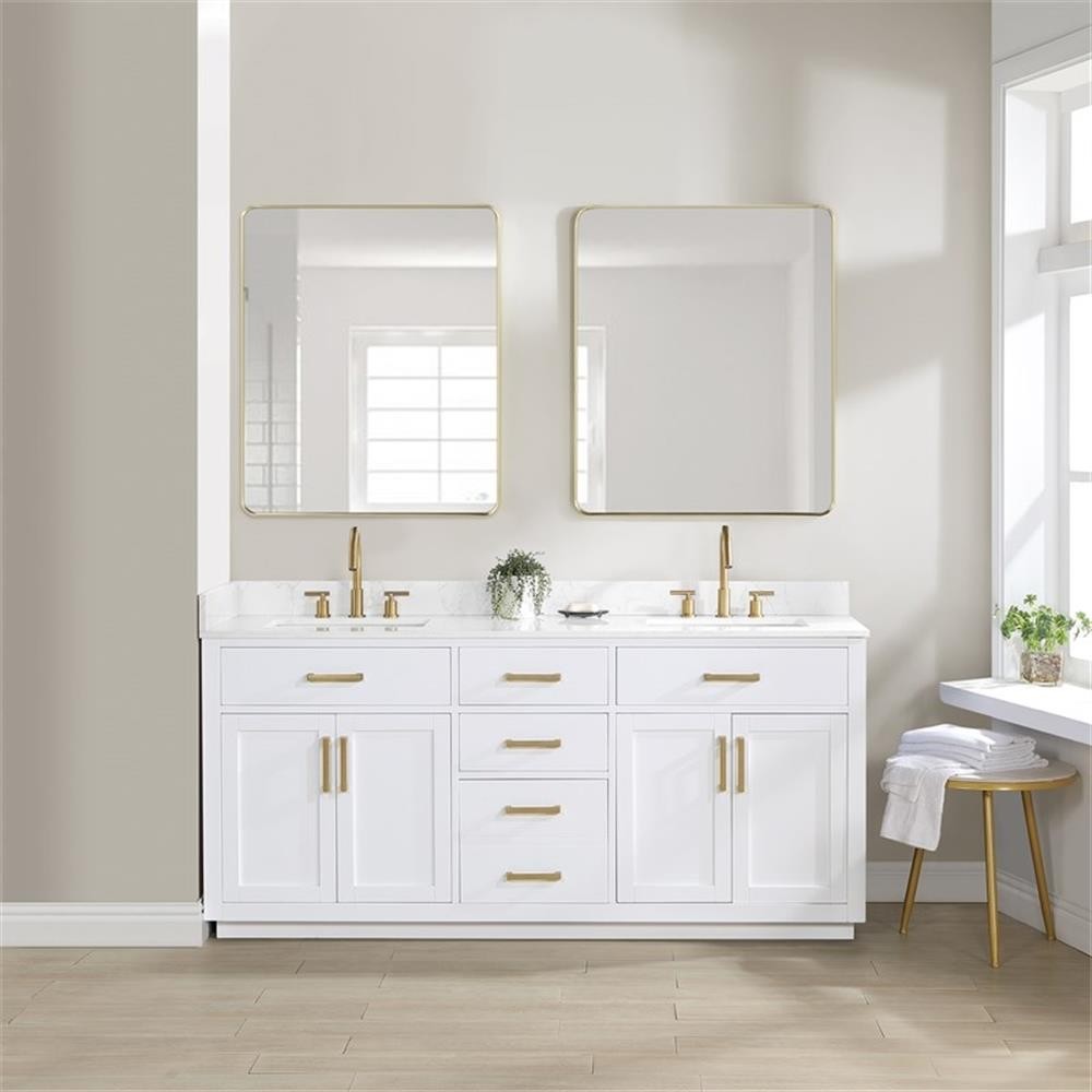 Gavino 72″ Wood Vanity in White with Grain White Composite Stone Top no Mirror
