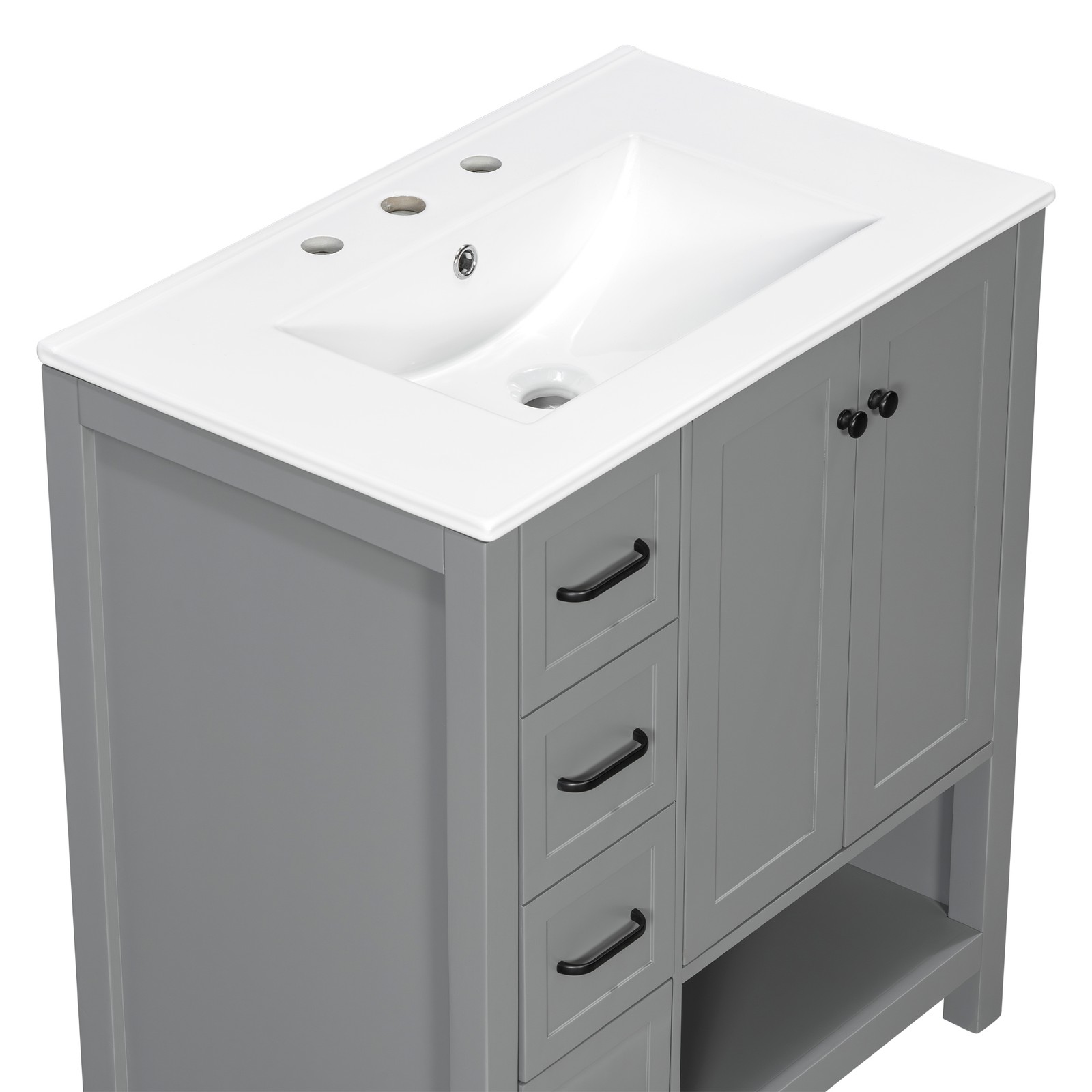 30″ Bathroom Vanity with Sink, 2 Doors & 2 Drawers, Solid Wood, Gray