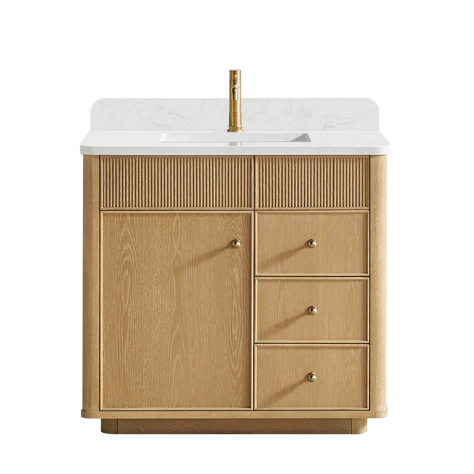Zogno 36″ Solid Wood Single Bath Vanity in Washed Ash Gray with White Stone Top