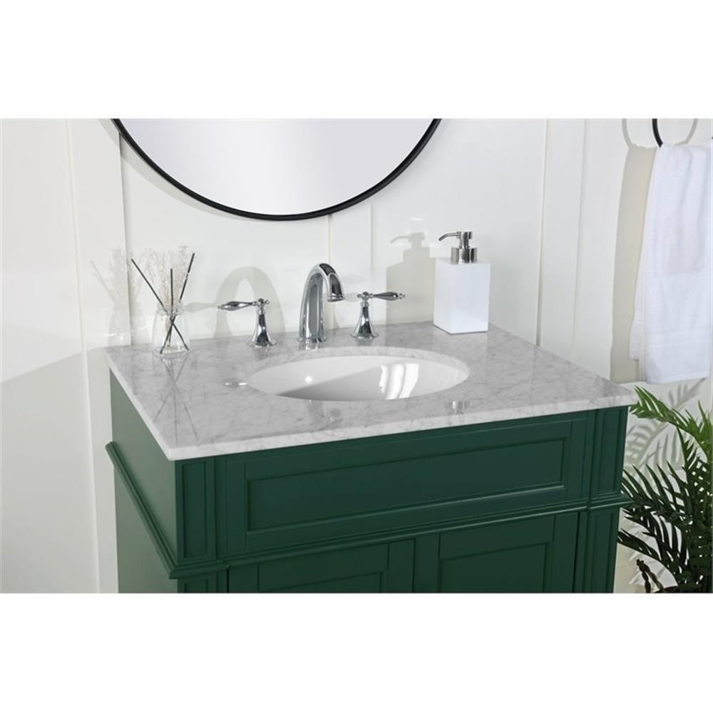Elegant Decor Park Avenue 30″ Metal MDF Marble Single Bathroom Vanity in Green