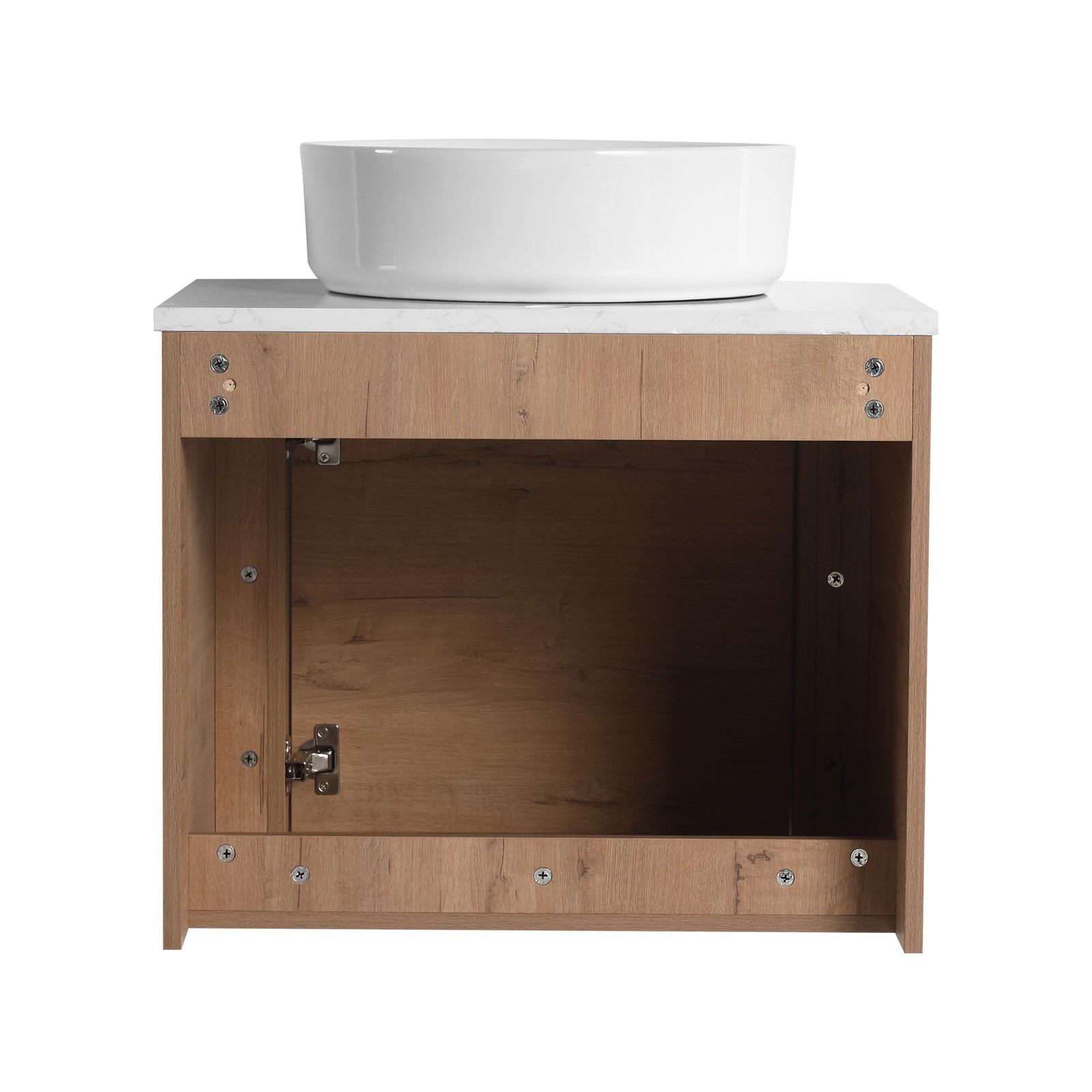 24 In Bathroom Vanity With White Flat Stone Slab Top White Ceramic Vessel Sink