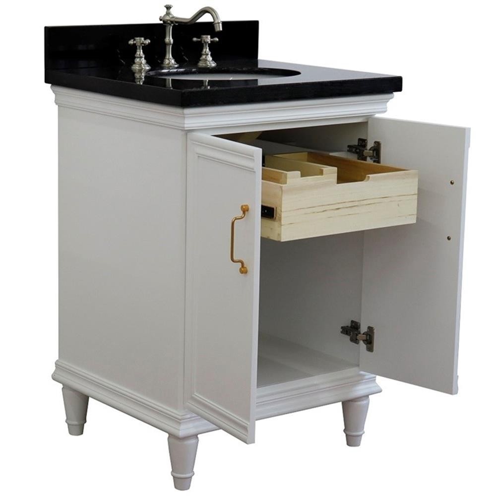 25 in. Single Wooden Vanity White with Black Galaxy Oval Sink