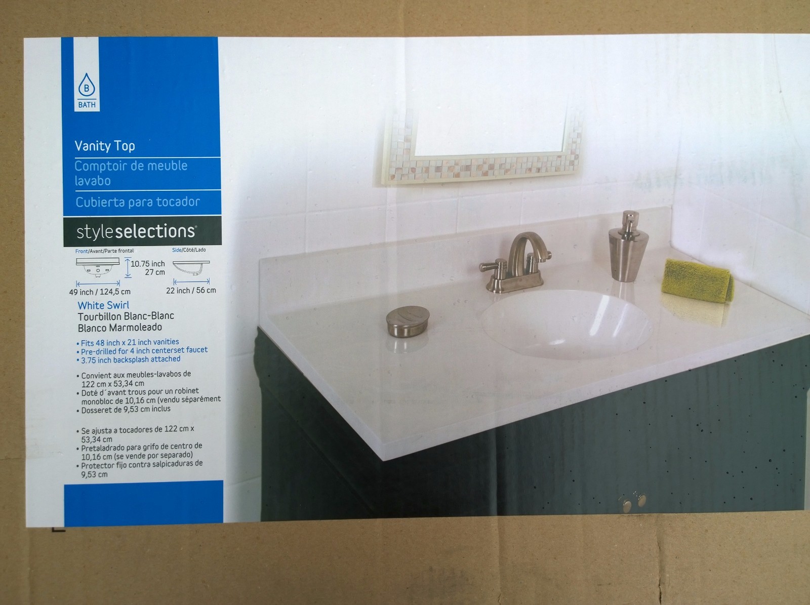 NIB Nice Bathroom White Cultured-Marble VANITY TOP + SINK 49″W x 22″H