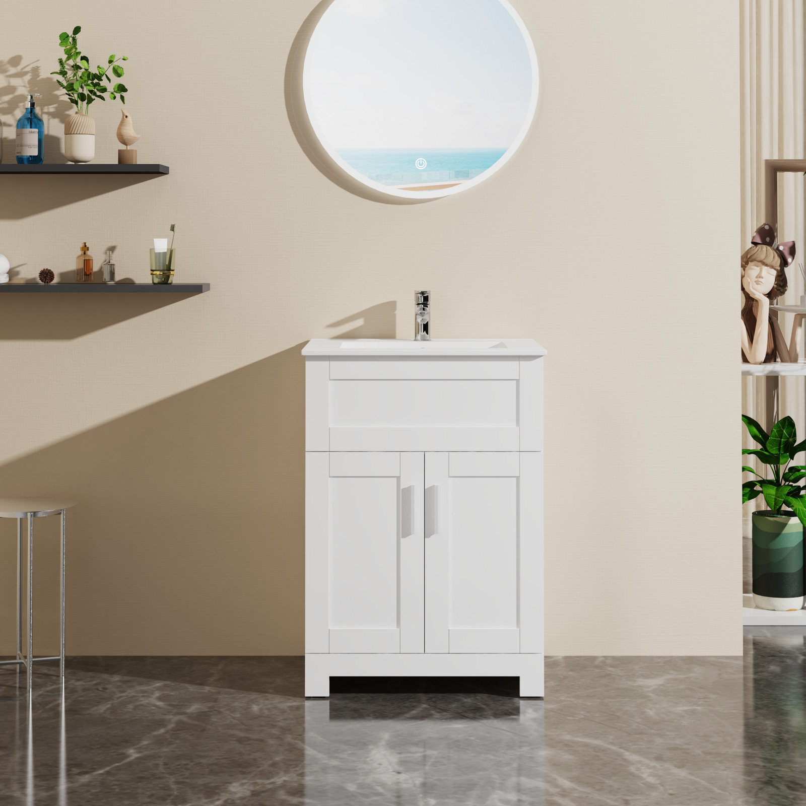 Modern 24″ Sink Bathroom Vanity Laundry Cabinet Combo, White Bathroom Vanity